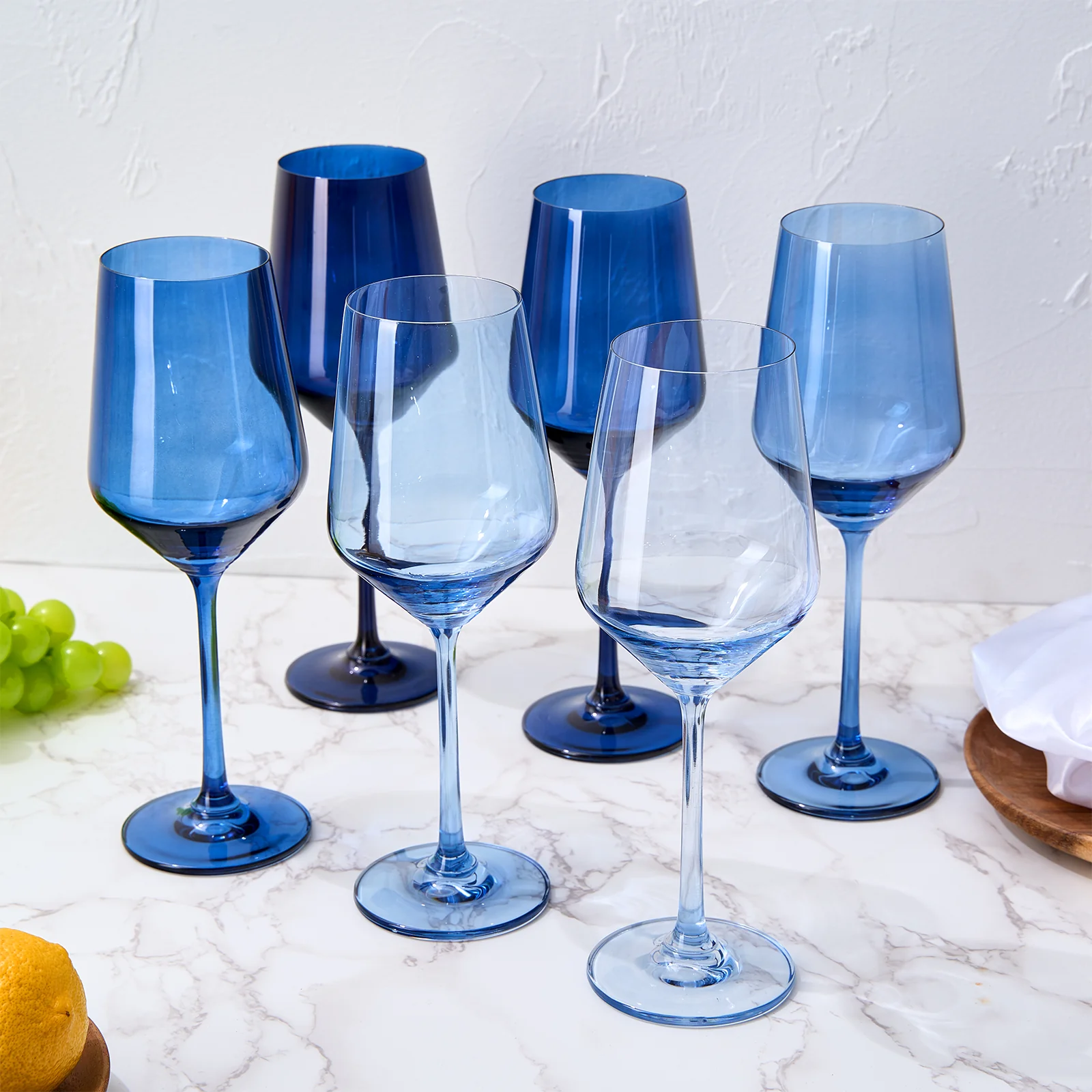 Blue Winter Wine Glasses | Set of 6 | Navy Blue Colors - Keen Glass Solutions