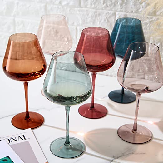 Colored Crystal Wine Glass Set of 6 - Large 20 oz (Pastel) - Keen Glass Solutions