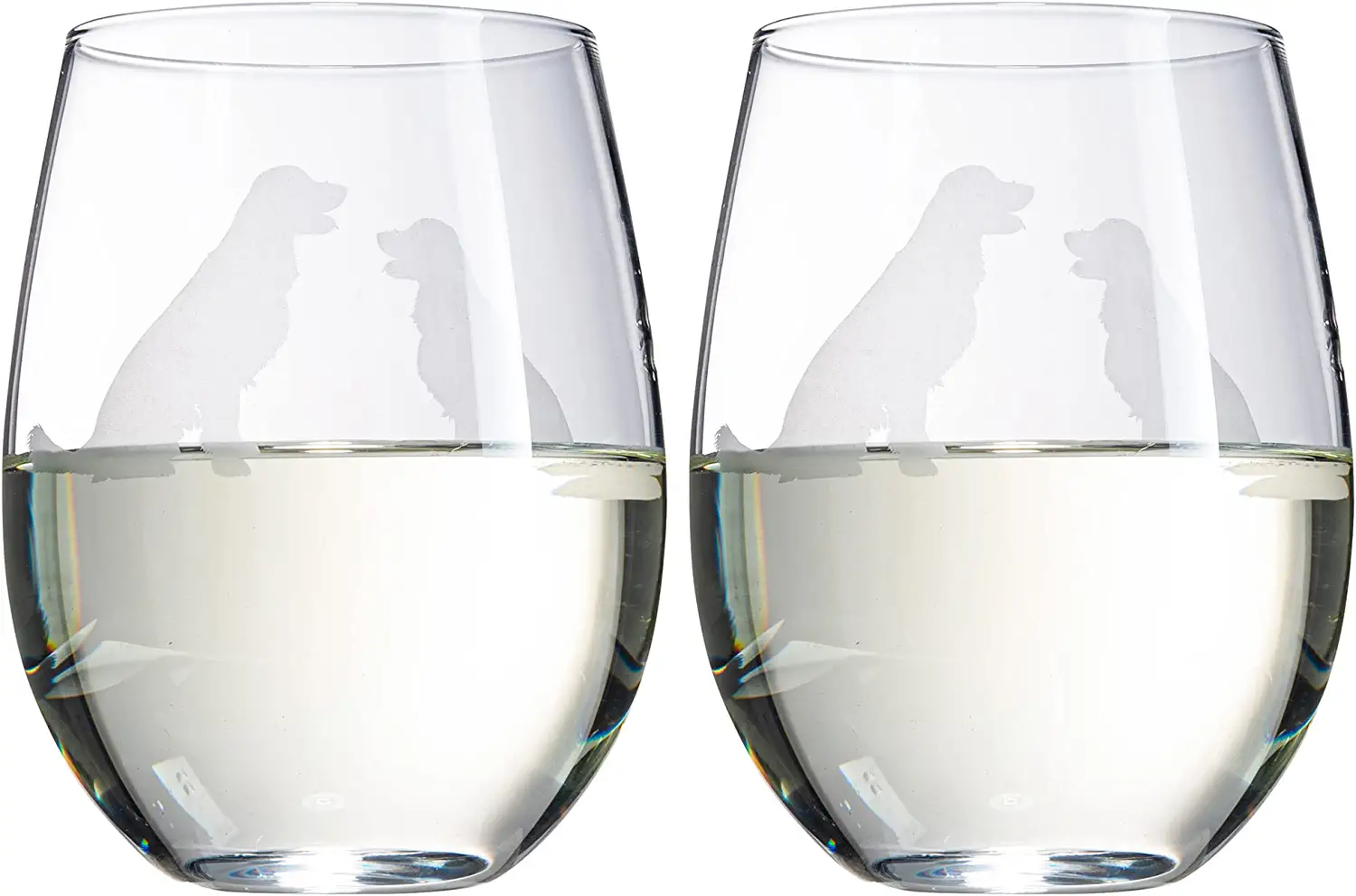 Set of 2 Golden Retriever Dog Stemless Wine Glasses - Keen Glass Solutions