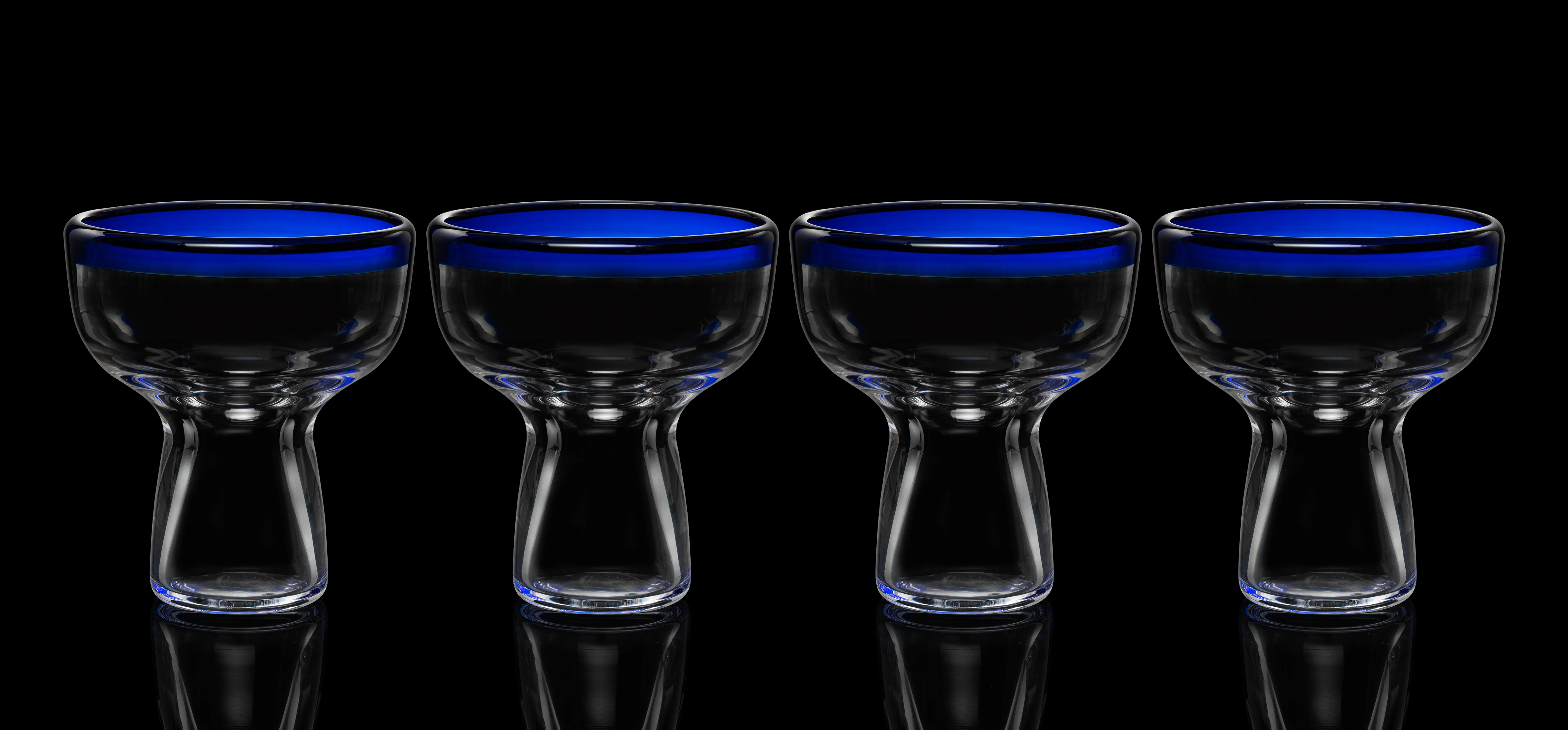 Mexican Hand Blown Blue Rim Margarita Glasses - Set of 4 - Keen Glass Solutions