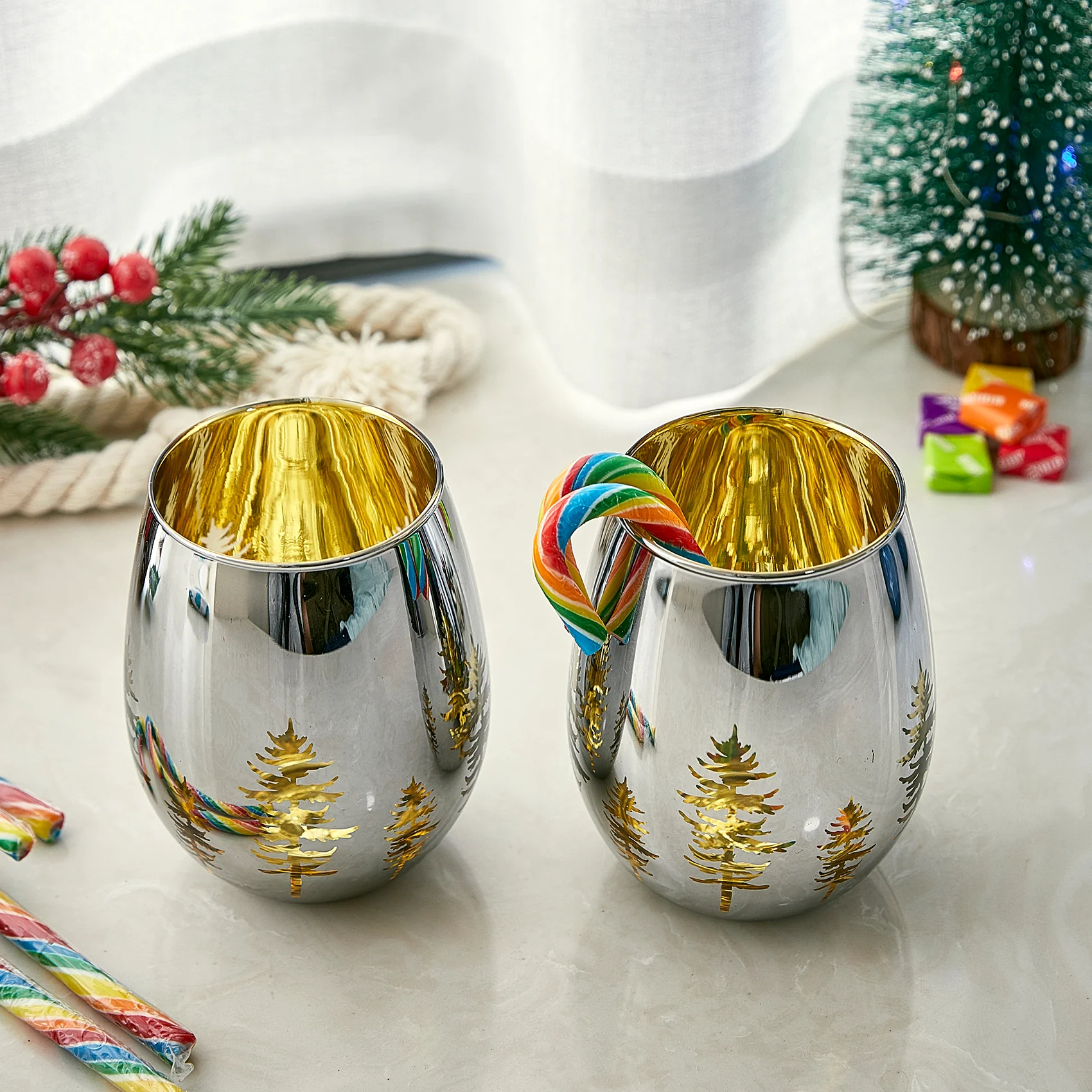 Crystal Christmas Tree Stemless Wine & Water Glasses - Set of 2 - Keen Glass Solutions