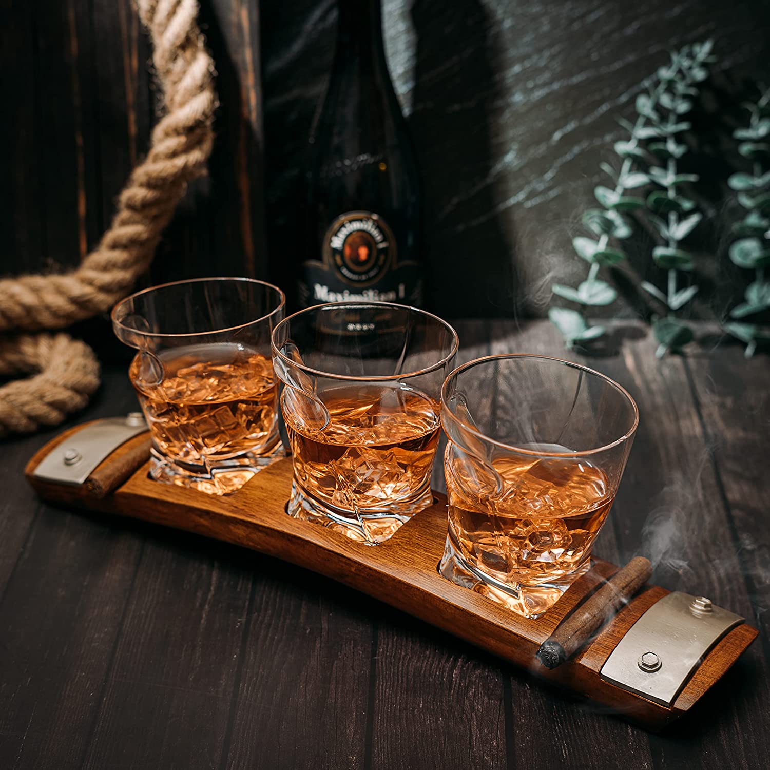 Glass & Coaster & with 3 Whiskey Glasses Slot to Hold - Keen Glass Solutions