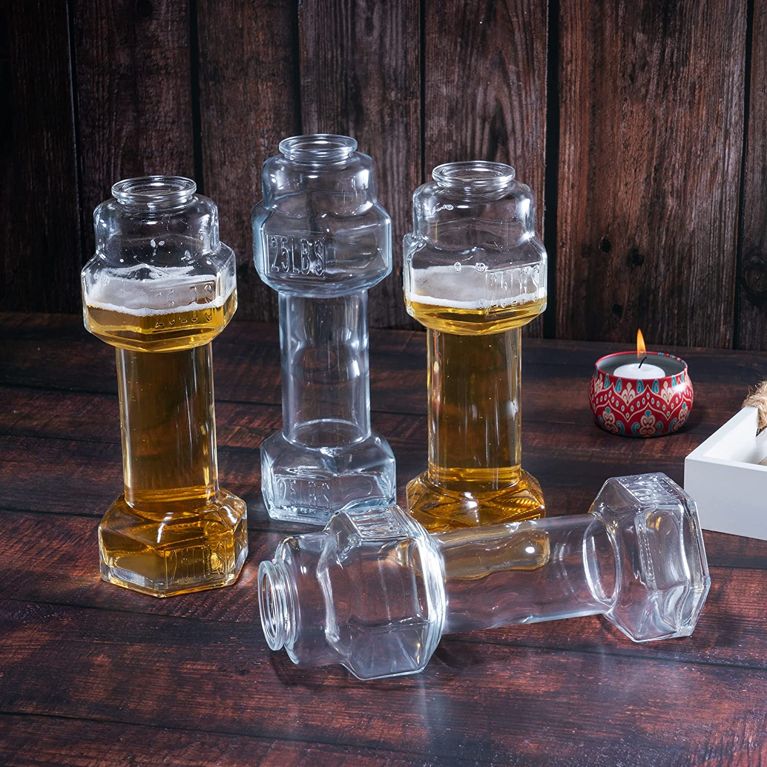 The Wine Savant Set of 4, Dumbbell Beer & Whiskey Glasses, 26oz Glass - Keen Glass Solutions