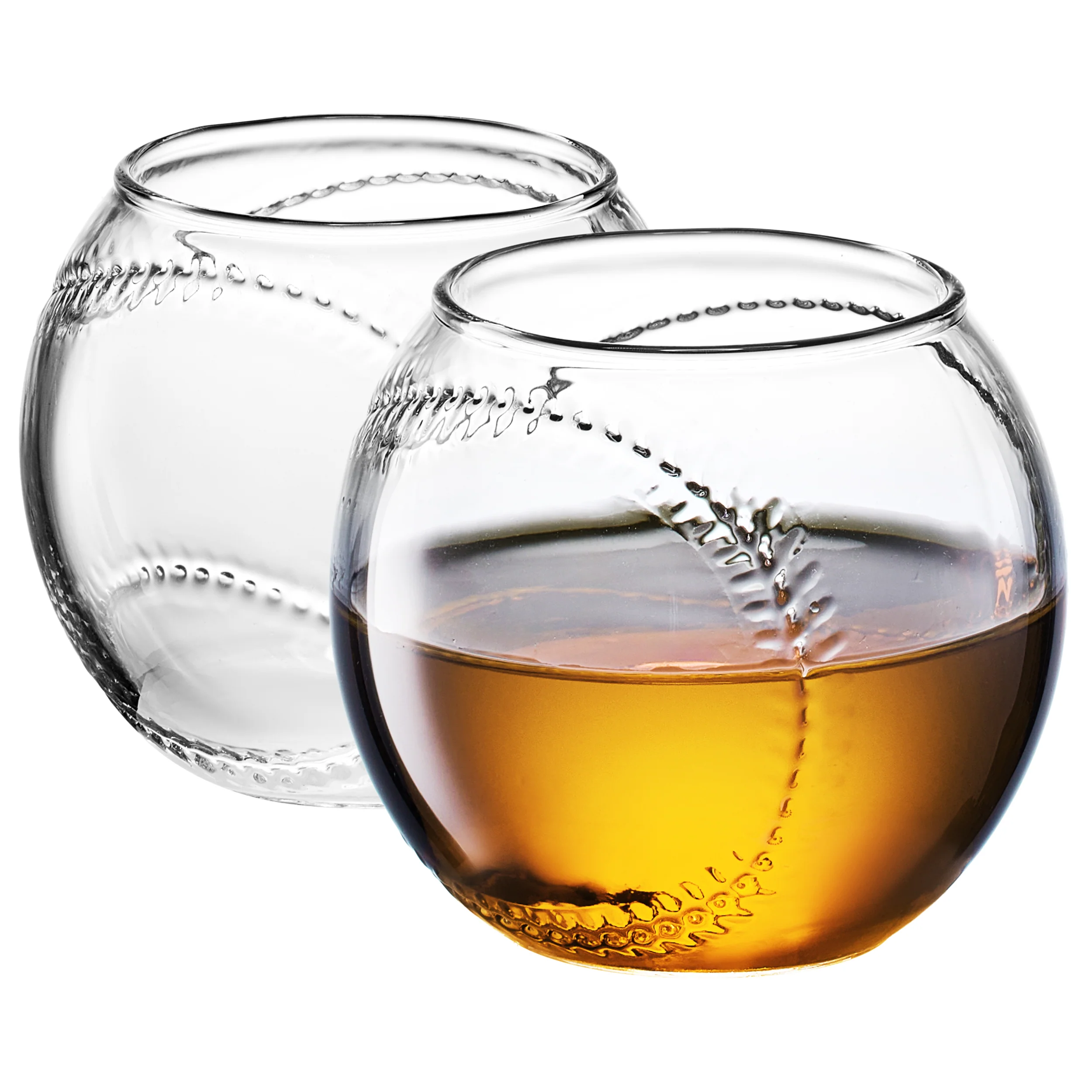 Baseball Round Whiskey Glasses | 10oz Whiskey Glass Set of 2 - Keen Glass Solutions