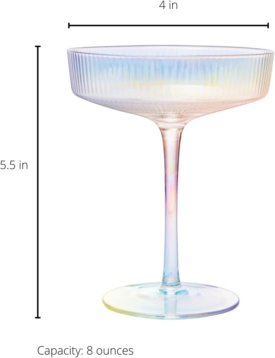 Ribbed Coupe Cocktail Glasses 8 oz | Set of 4 (Iridescent) - Keen Glass Solutions