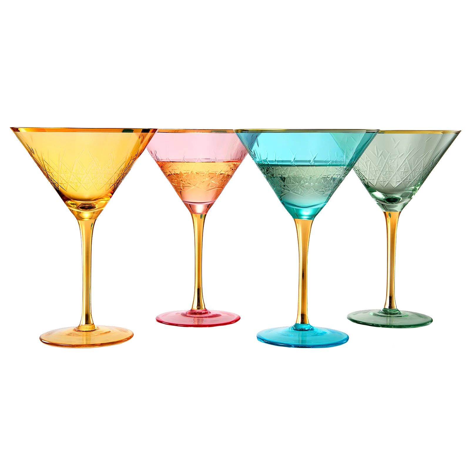 Crystal Gold Rimmed Champagne, Martini, Cocktails Glasses - Set of 4 - Keen Glass Solutions