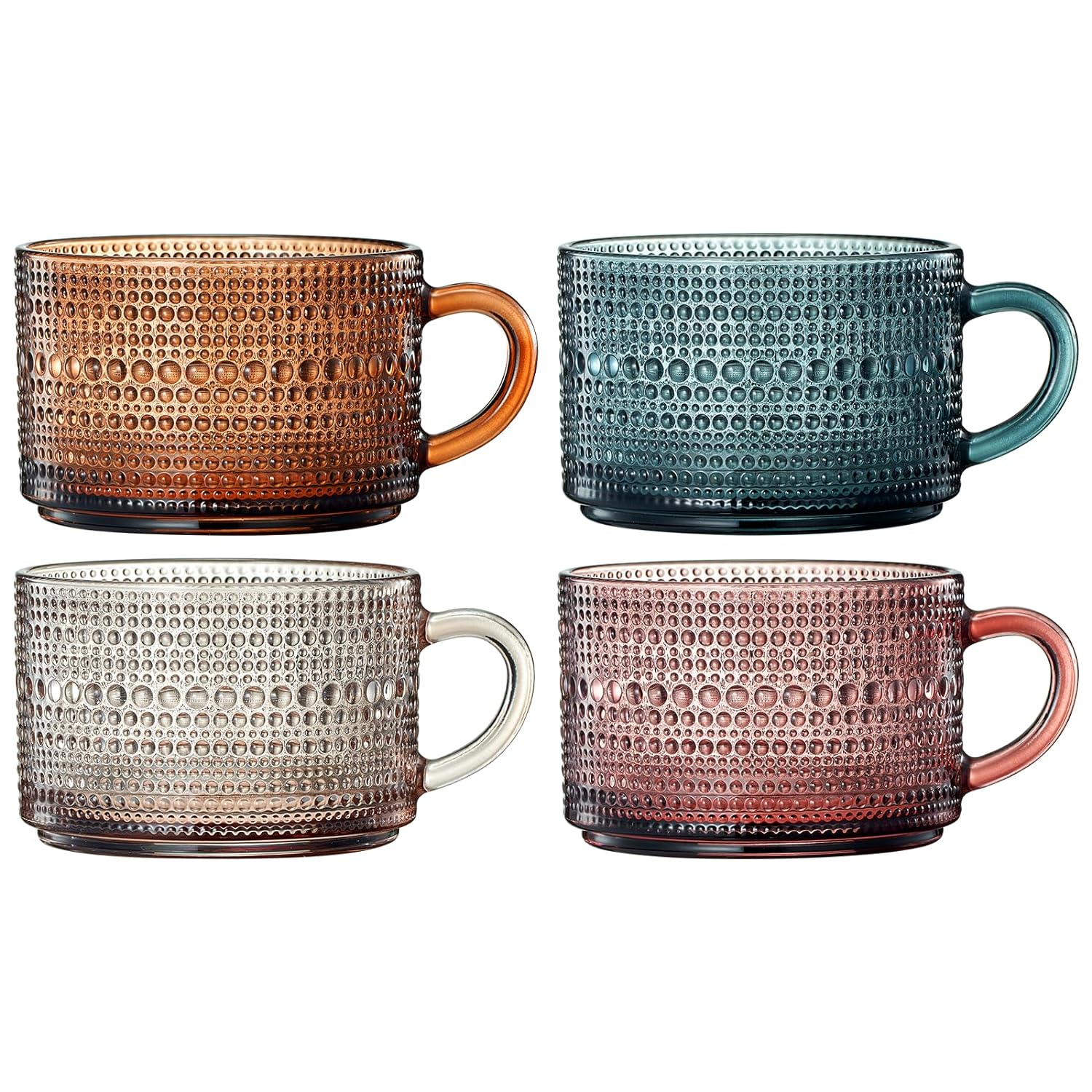 Vintage Hobnail Glass Coffee Mugs Set With Handles | Set of 4 - Keen Glass Solutions