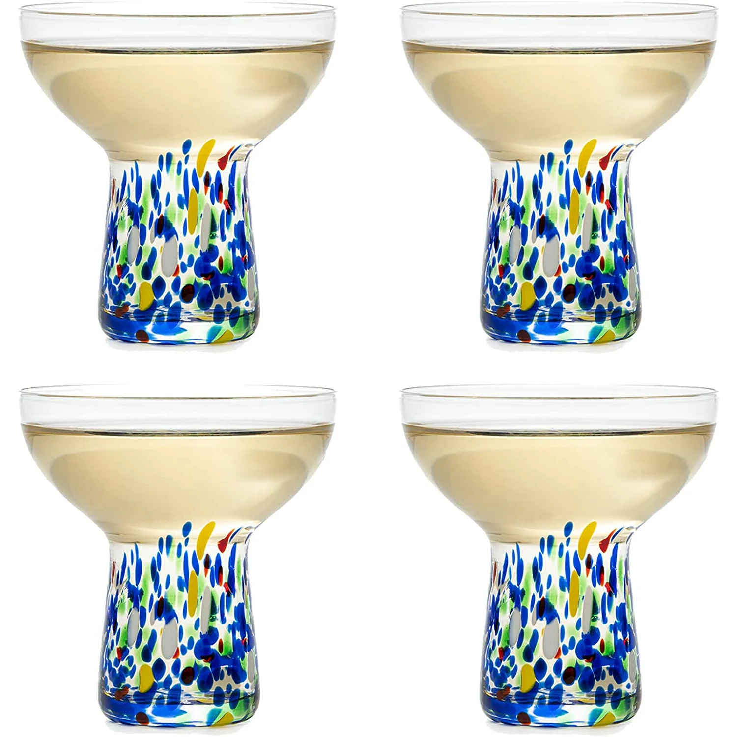 Stemless Margarita Glass – Set of 4 - Luxury Hand Blown Confetti Margaritas - Keen Glass Solutions