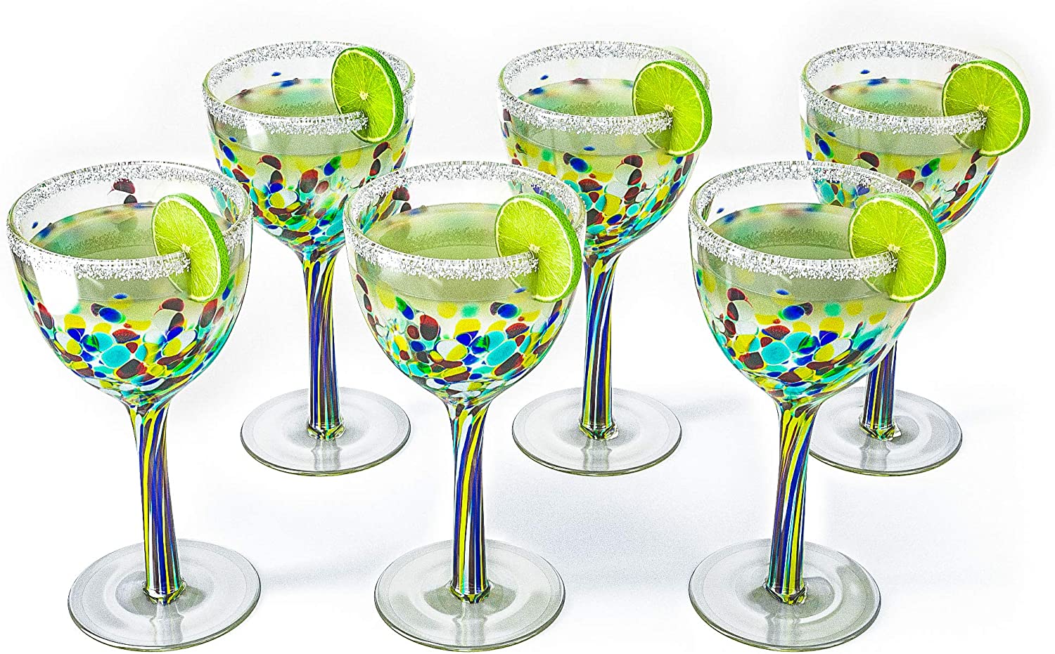 Mexican Wine Glasses Set of 6 - Confetti Wine Glasses - Keen Glass Solutions