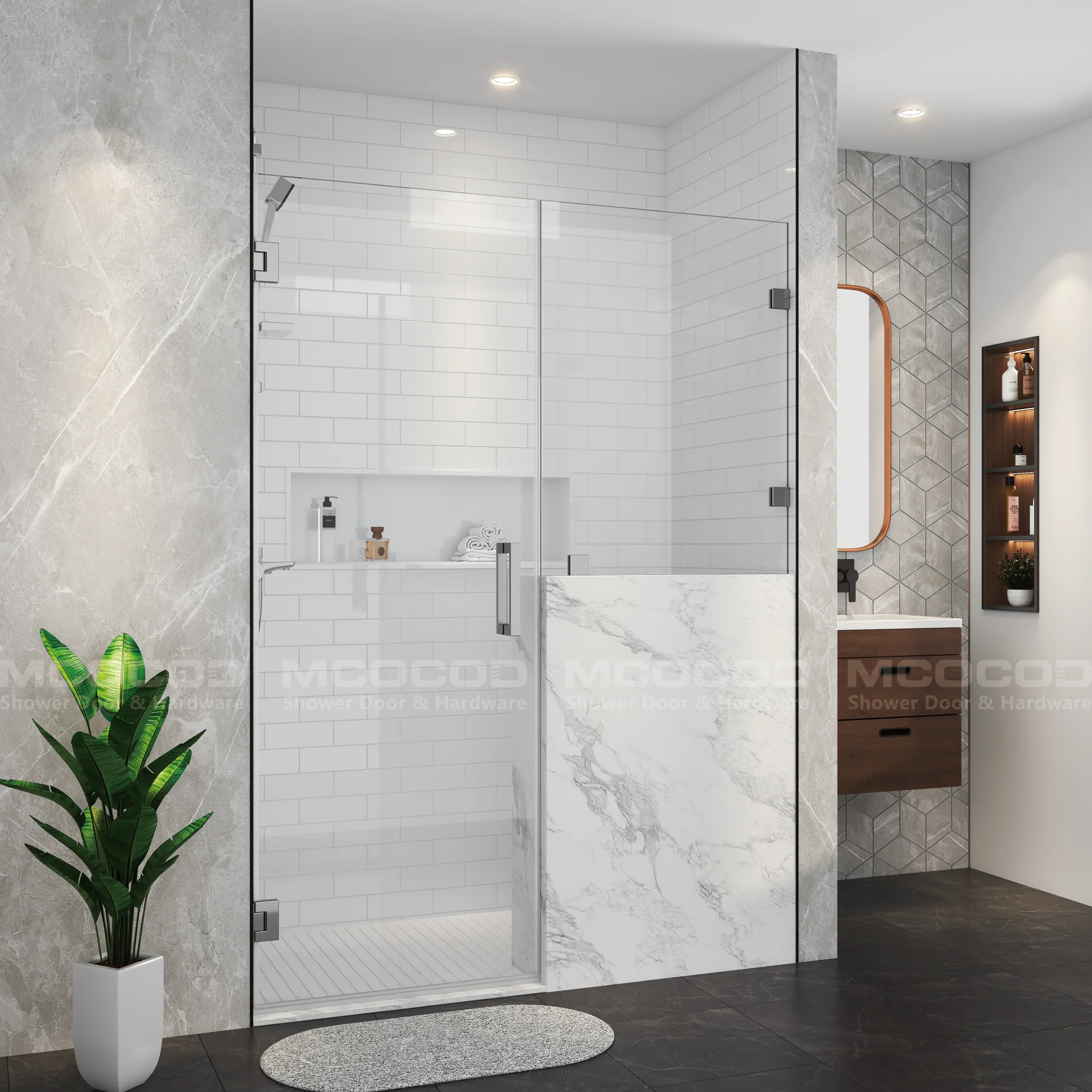 Customize Frameless Swing Shower Door - H06-03A - Keen Glass Solutions