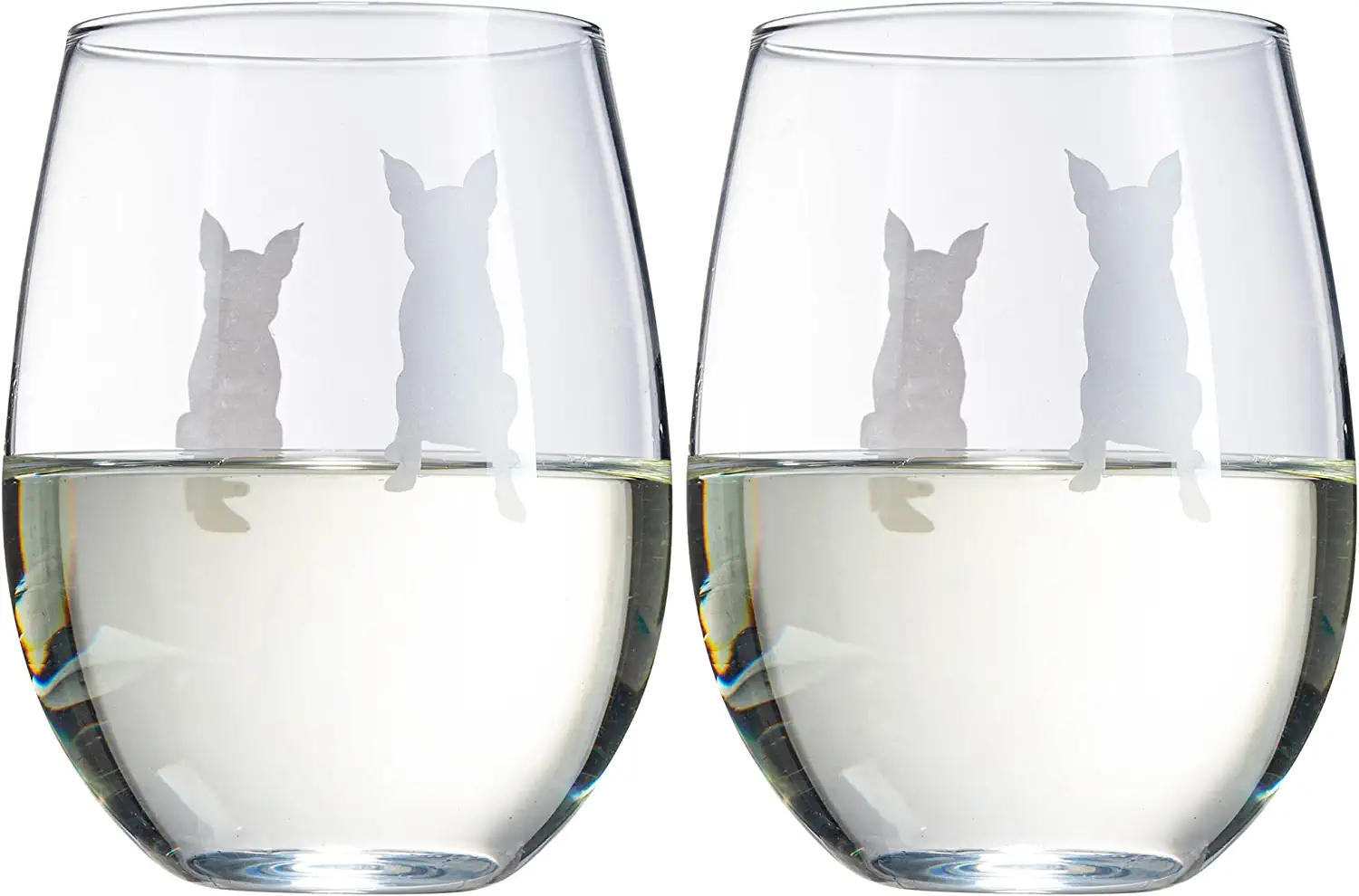 Set of 2 Boston Terrier Dog Stemless Wine Glasses - Keen Glass Solutions