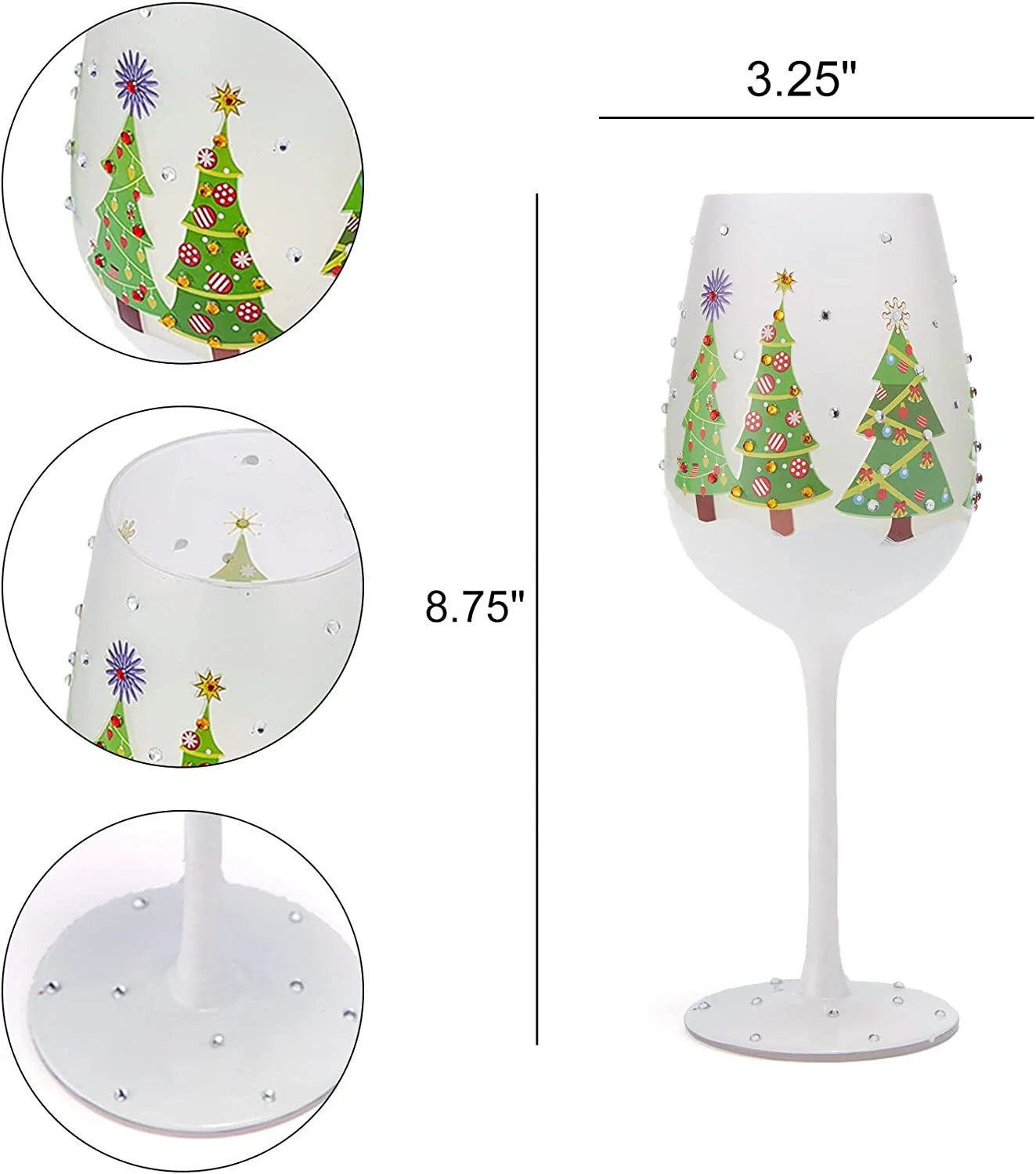 Set of 2 Stemmed Christmas Tree Design Wine Glasses - 14 oz - Keen Glass Solutions