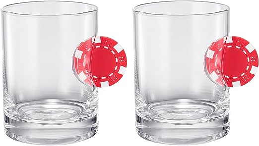 Poker Chip Whiskey & Wine Glasses | Set of 2 (20 OZ) - Keen Glass Solutions