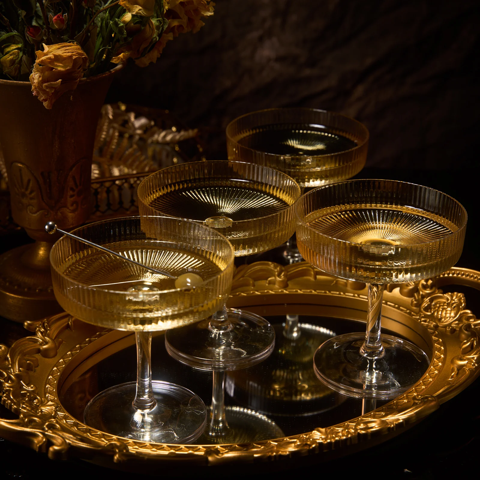 Ribbed Coupe Cocktail Glasses 8 oz | Set of 4 (Clear) - Keen Glass Solutions
