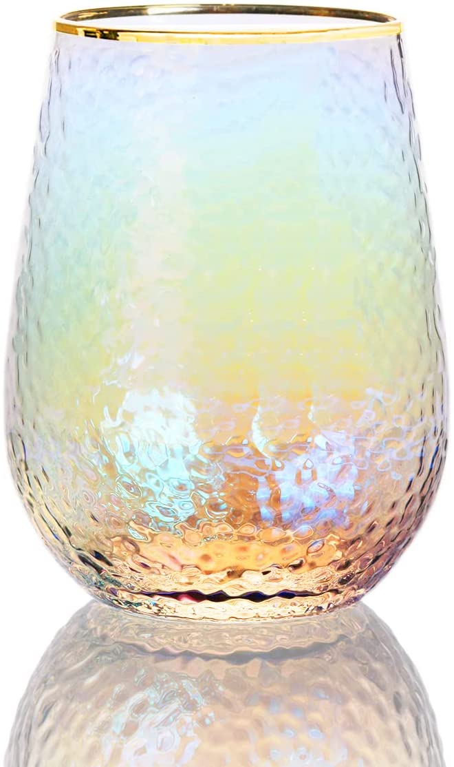Festive Lustered Iridescent Stemless Wine - Set of 4 - Keen Glass Solutions
