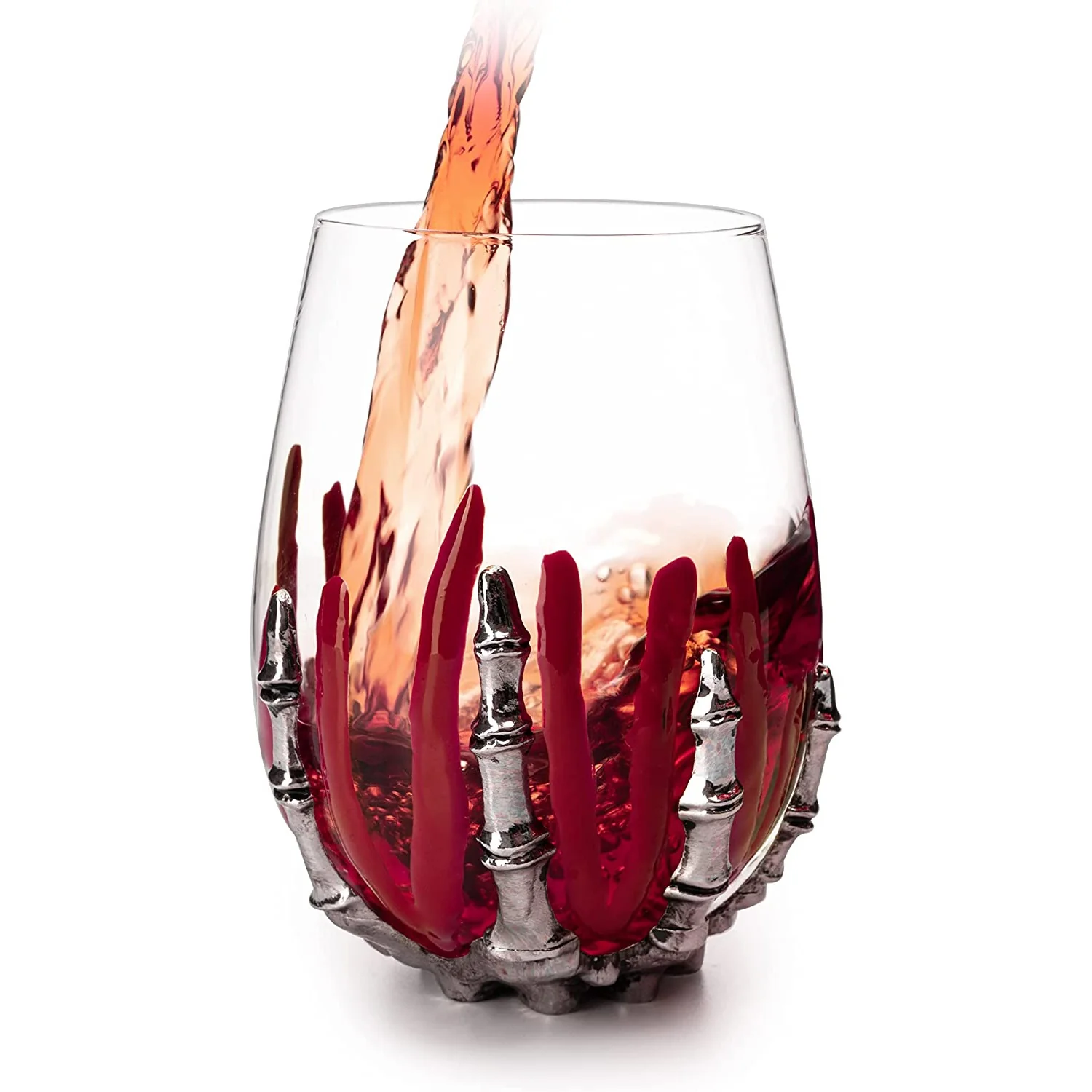 Skeleton Wine Glass, Bloody Hand Wine Skull Glass - 12oz - Keen Glass Solutions