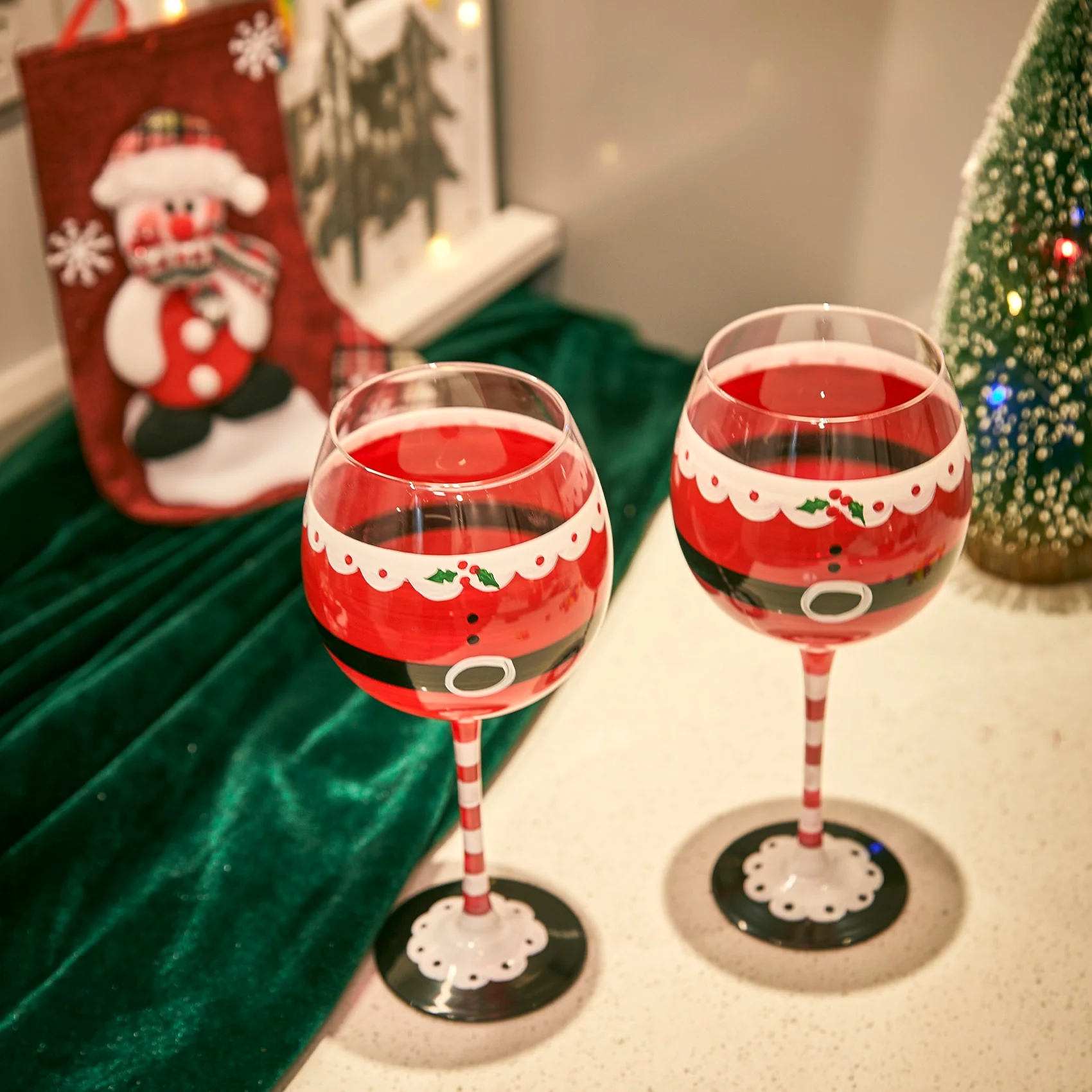 Santa's Elf Stemmed Wine & Water Glasses - Set of 2 - Keen Glass Solutions