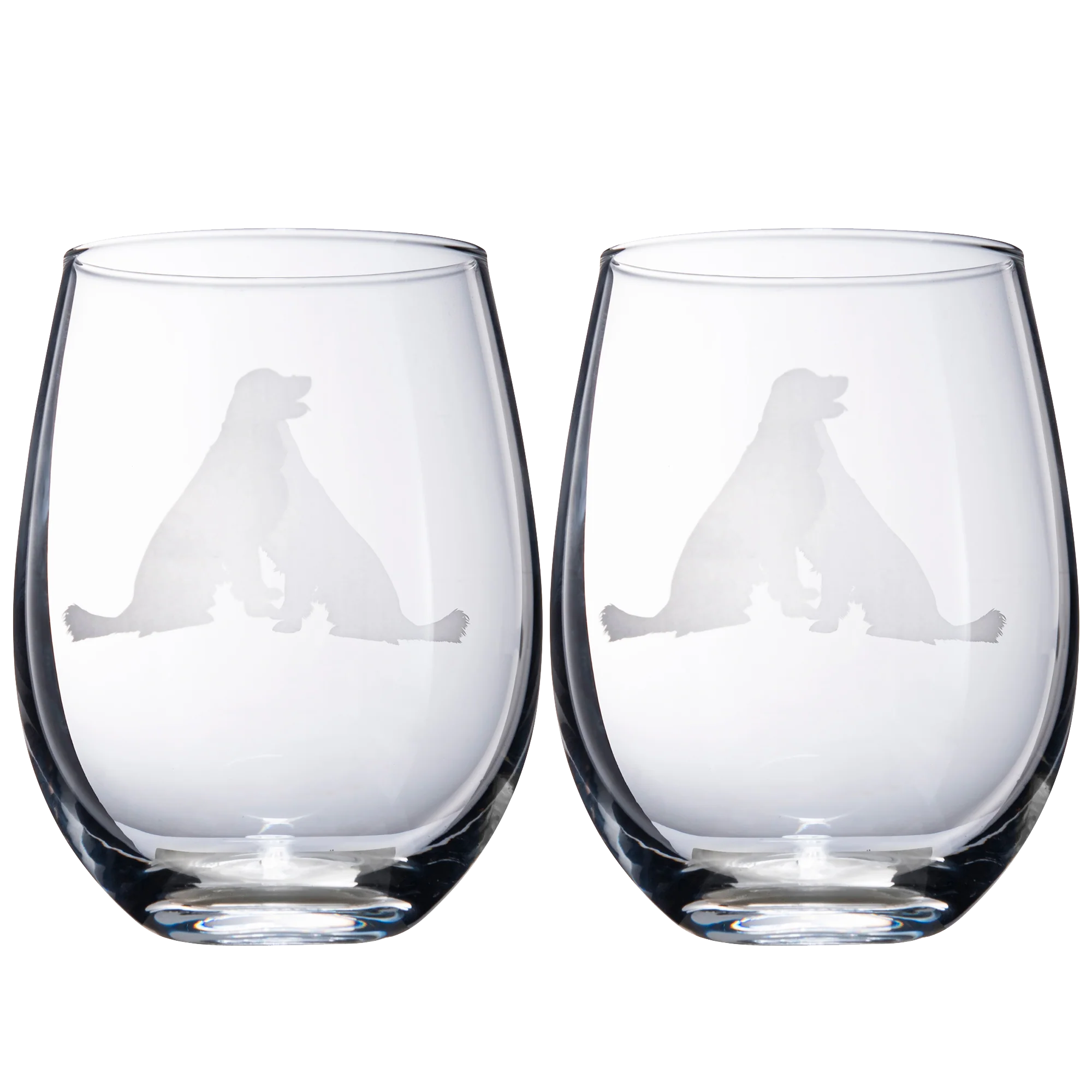 Set of 2 Golden Retriever Dog Stemless Wine Glasses - Keen Glass Solutions