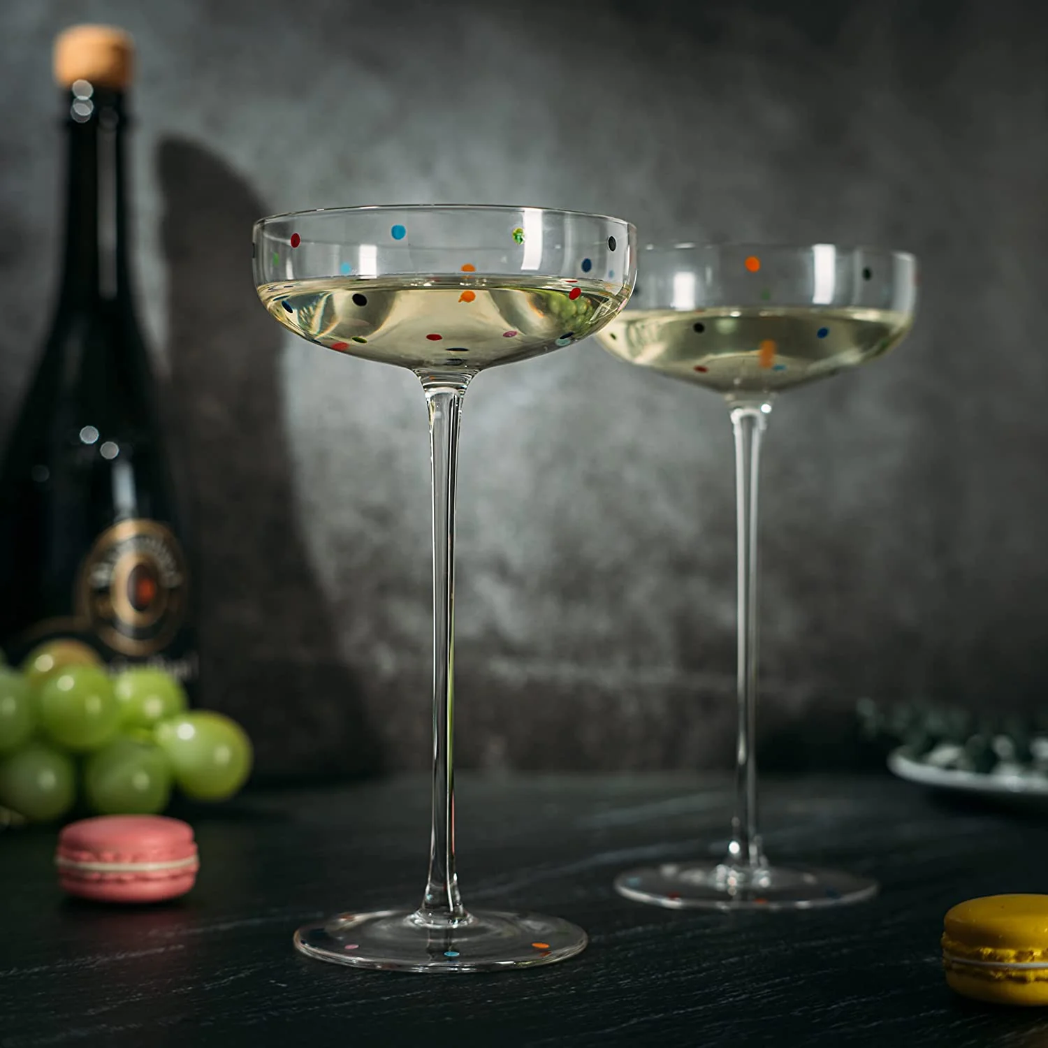 Polka Dot Champagne Coupe Glasses Set of 2 8.8 oz - Keen Glass Solutions