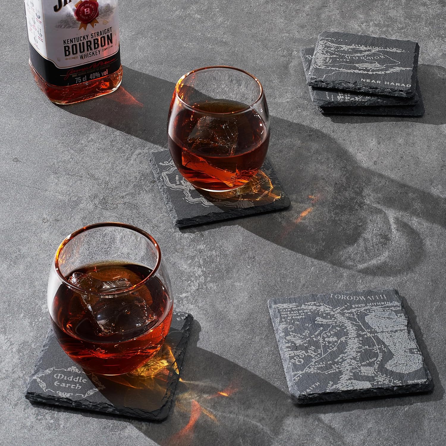 Middle Earth Map Coasters Set of 6 - Fantasy Slate Drink Coasters - Keen Glass Solutions