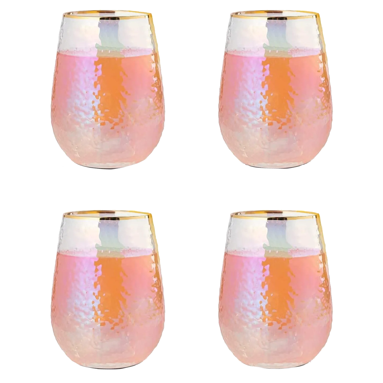 Festive Lustered Iridescent Stemless Wine - Set of 4 - Keen Glass Solutions
