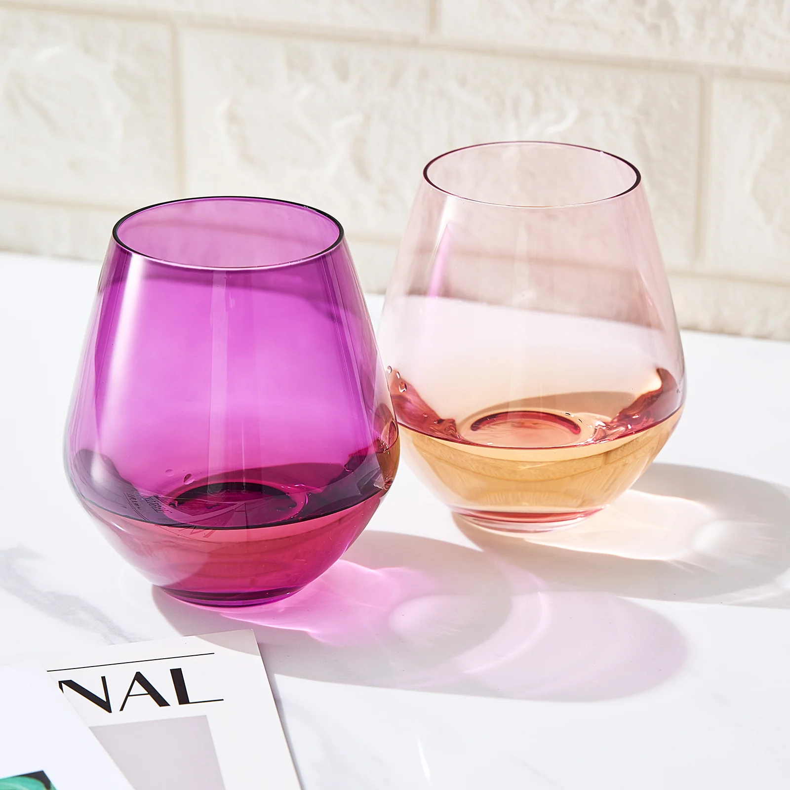 Amethyst & Rose Colored Wine Glasses | Set of 2 | Large 16 oz - Keen Glass Solutions