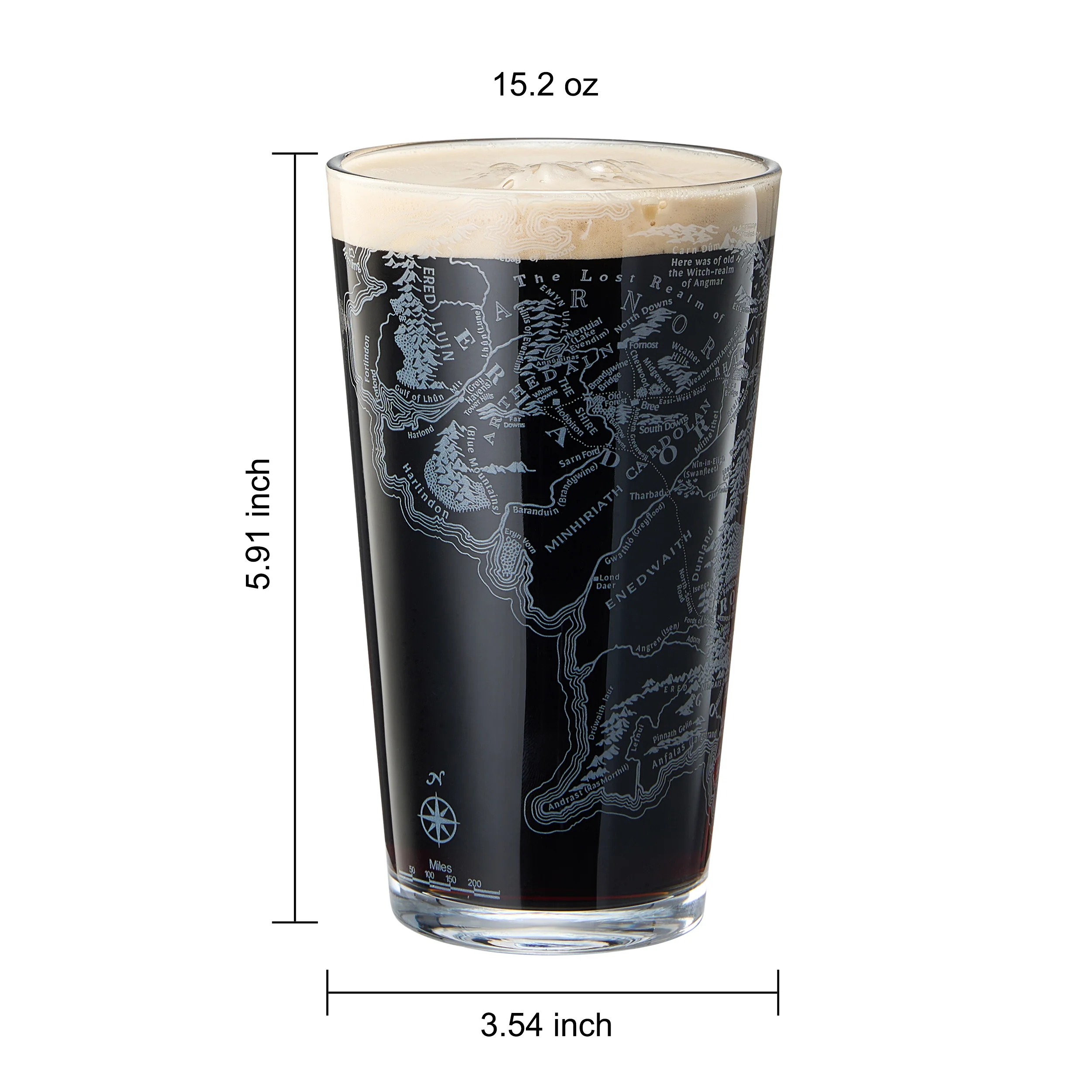LOTR Middle Earth Map Beer Glass - 15 OZ Middle-Earth - Keen Glass Solutions