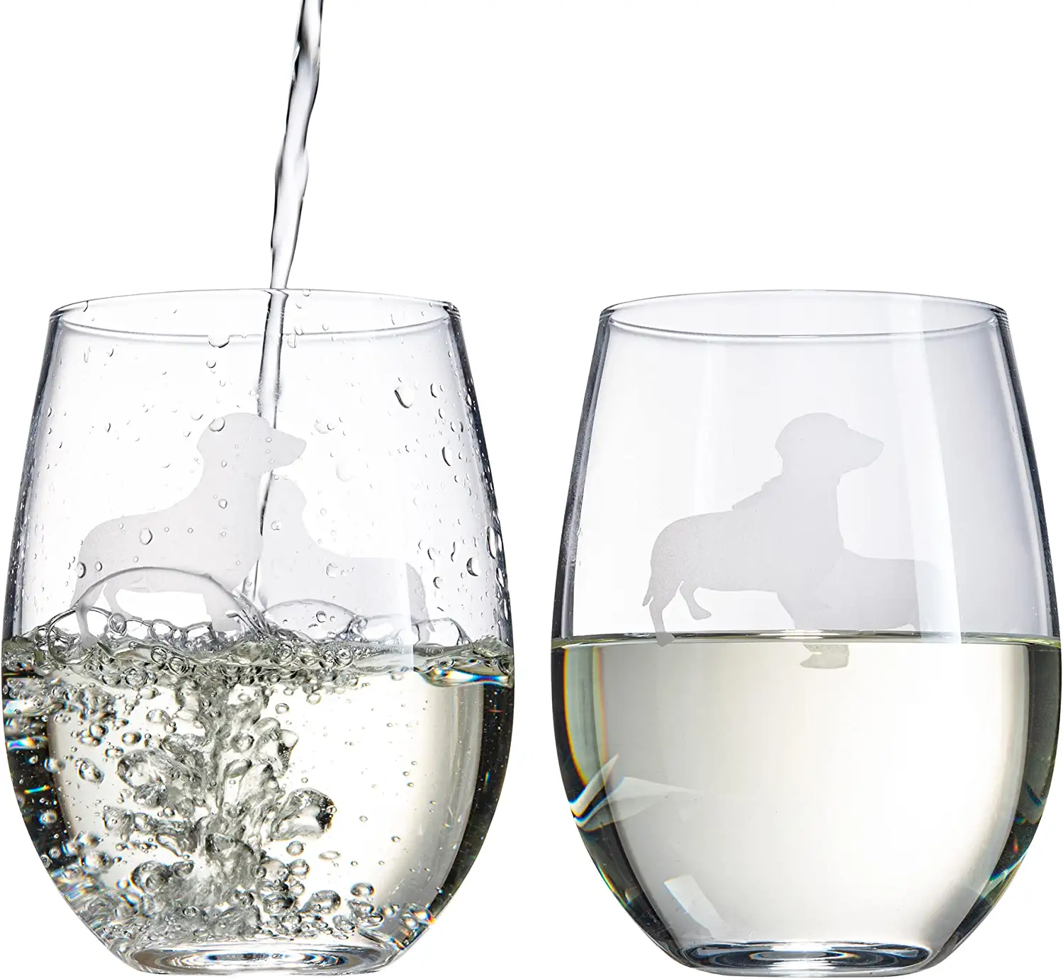 Set of 2 Dog Daschund Stemless Wine Glasses - Keen Glass Solutions