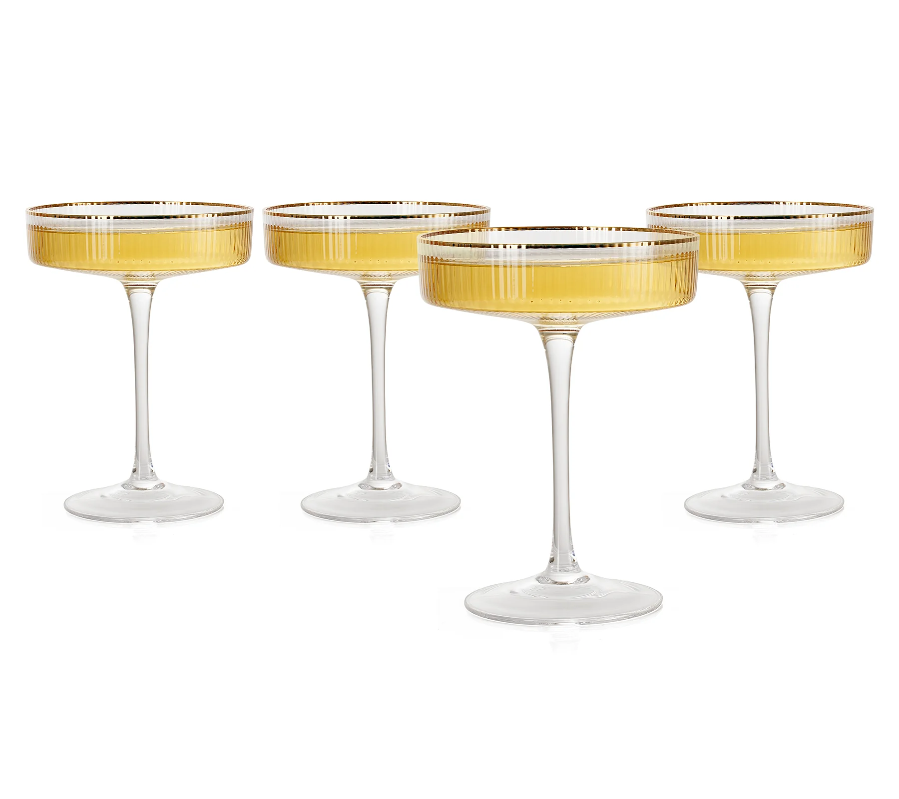 Ribbed Coupe Cocktail Glasses With Gold Rim 8 oz | Set of 4 - Keen Glass Solutions
