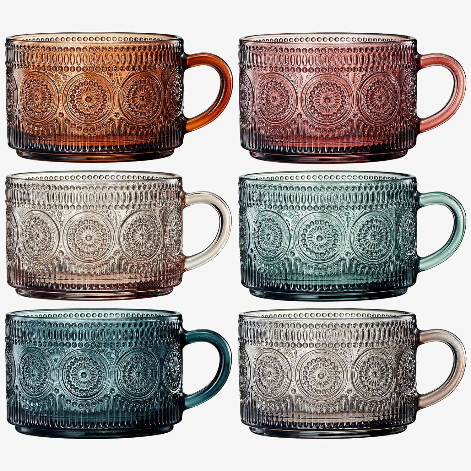Muted Colored Vintage Coffee Mug Set | Set of 6 | 15oz - Keen Glass Solutions