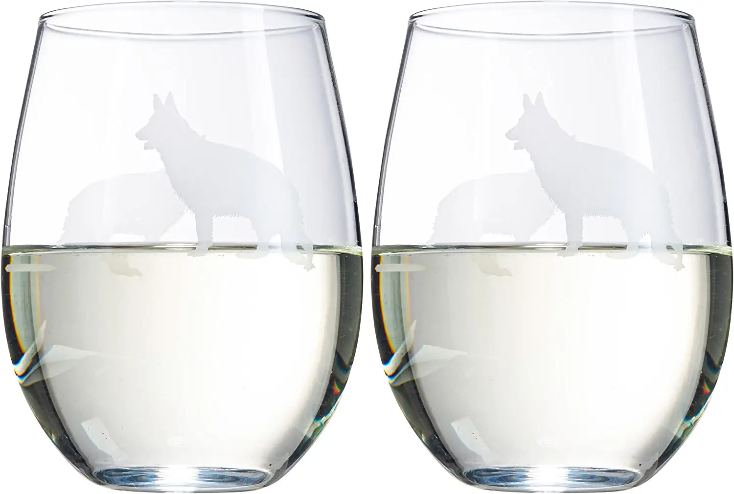 Set of 2 Dog Stemless German Shepherd Wine Glasses - Keen Glass Solutions