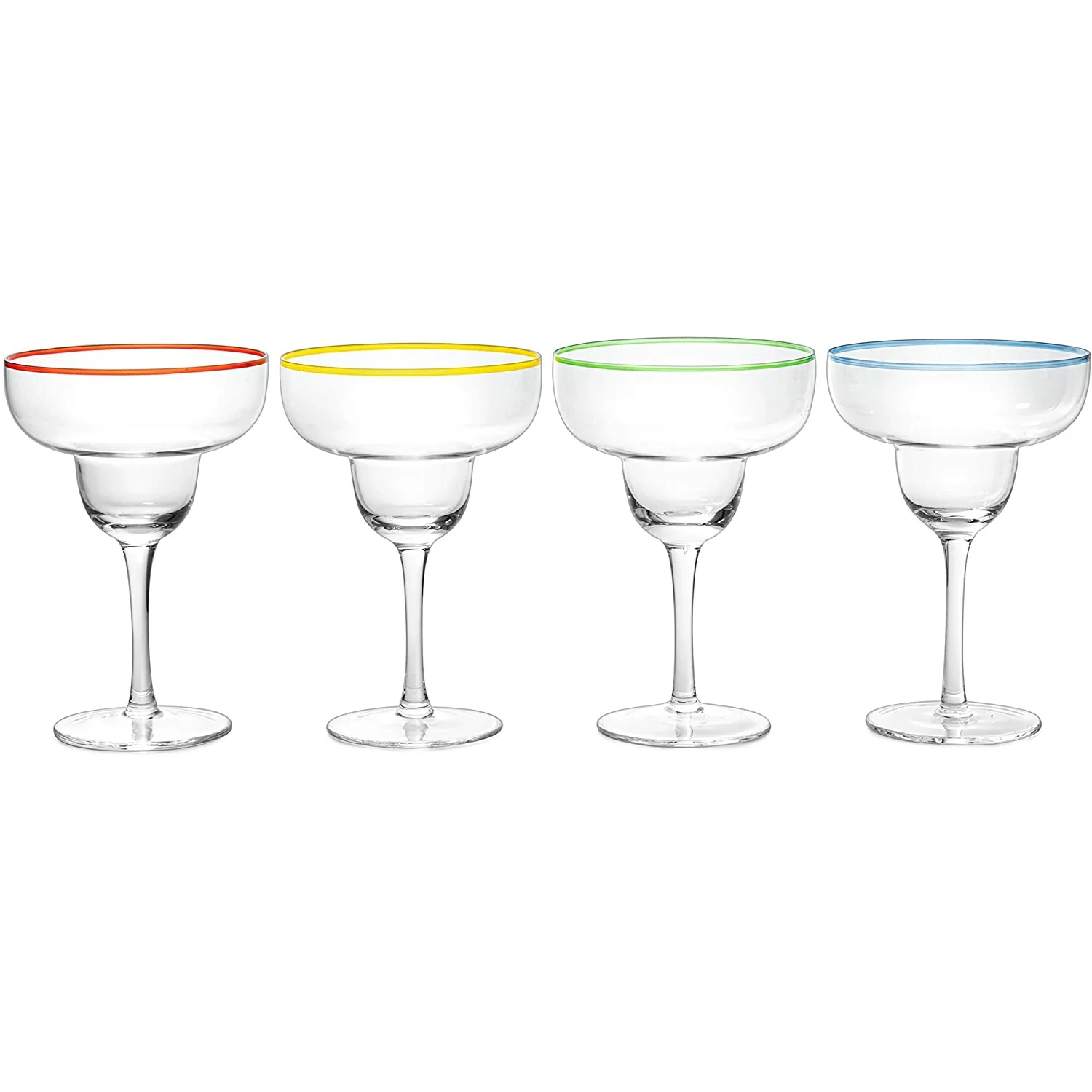 Margarita Cocktail Glasses, Party Colored Rims Cocktail Glasses 12oz Set of 4 - Keen Glass Solutions