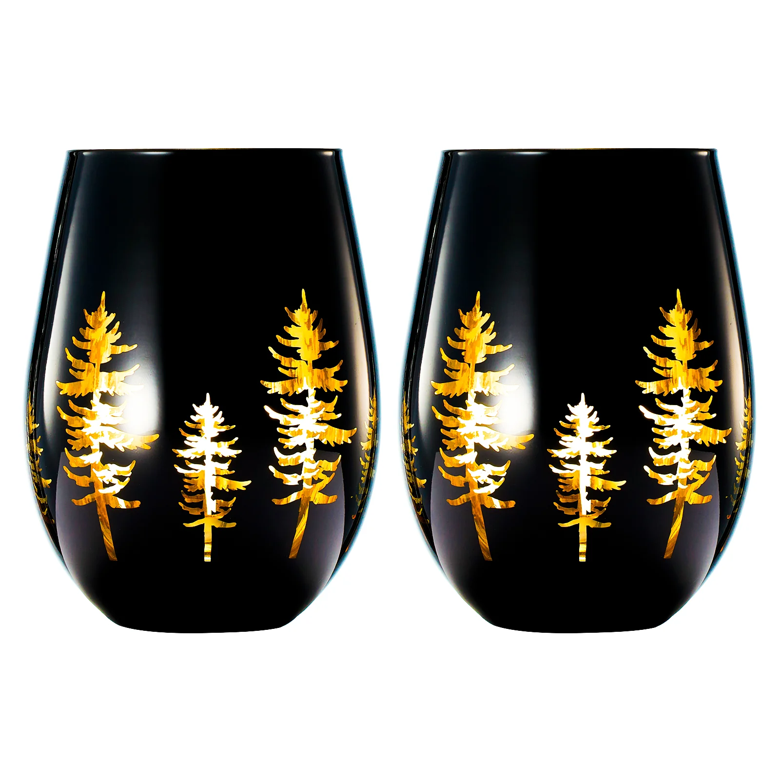 Crystal Holiday Winter Christmas Trees Black - Set of 2 - Keen Glass Solutions