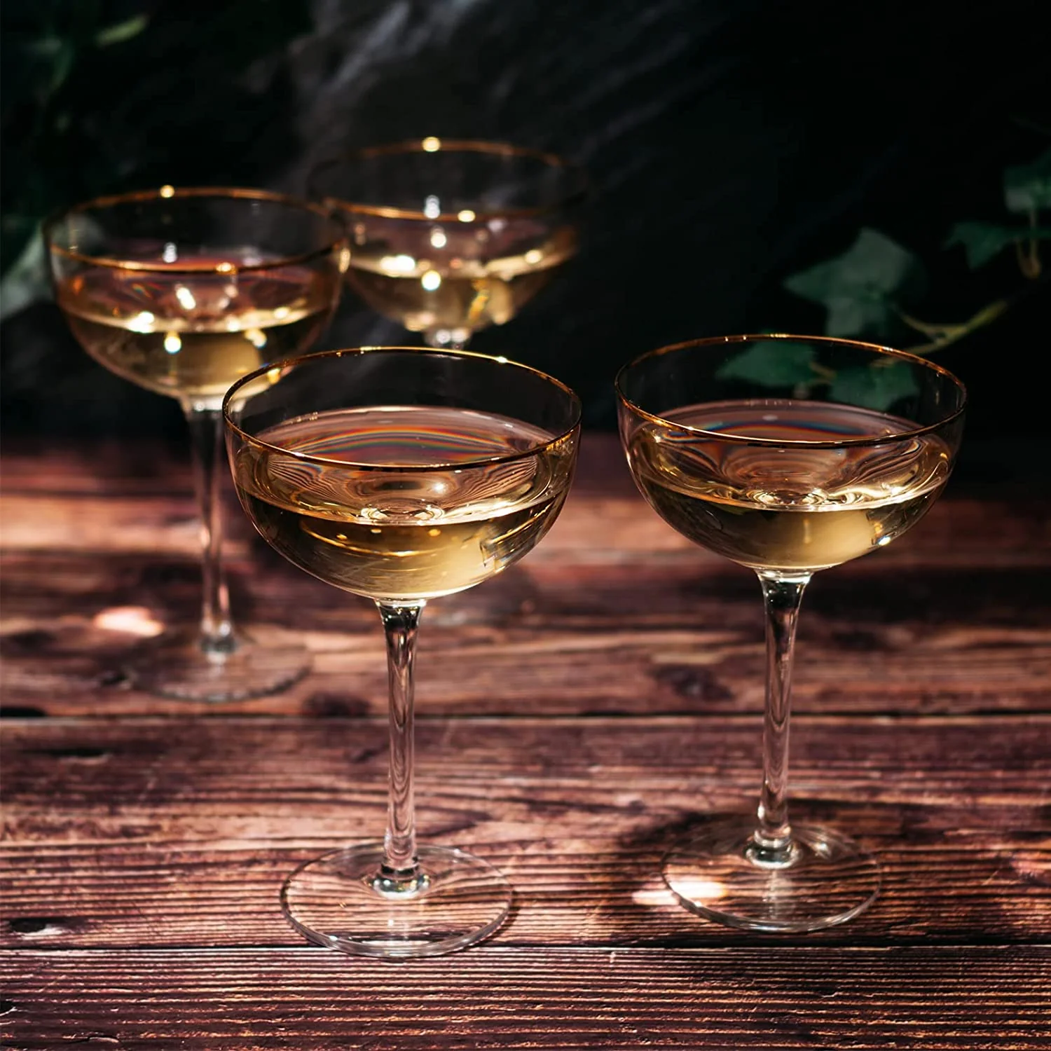 Vintage Crystal Champagne Coupe Gold Rim Glasses | Set of 4 | 7 oz - Keen Glass Solutions