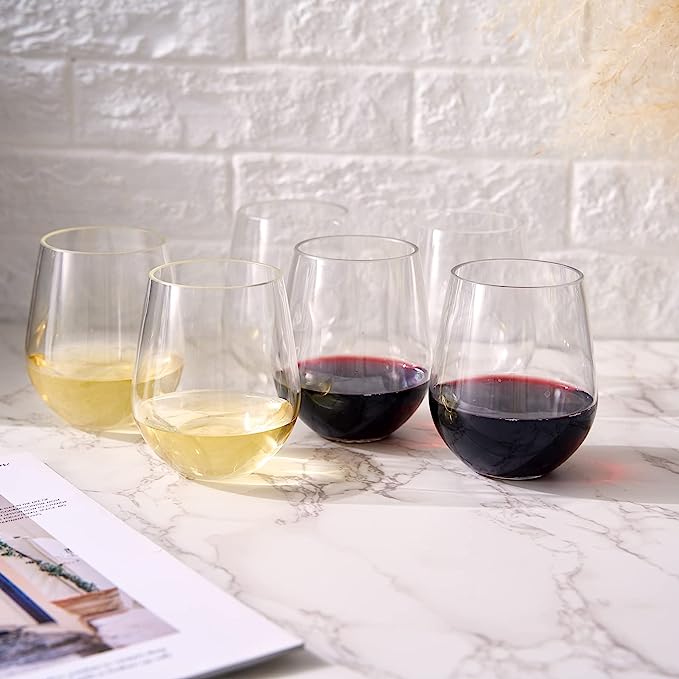 European Style Unbreakable Elegant Acrylic Stemless Wine Glasses 15 oz | Set of 6 - Keen Glass Solutions