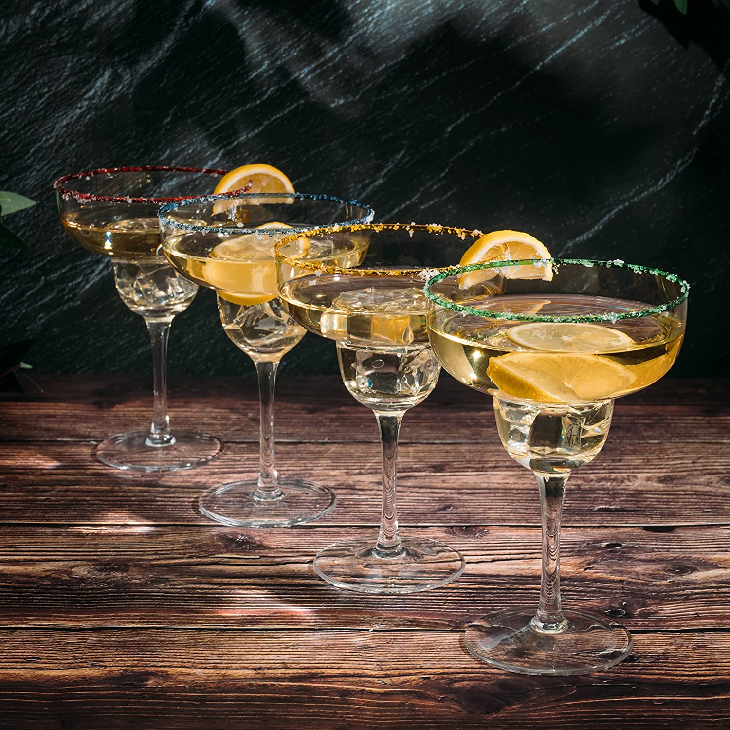 Margarita Cocktail Glasses, Party Colored Rims Cocktail Glasses 12oz Set of 4 - Keen Glass Solutions