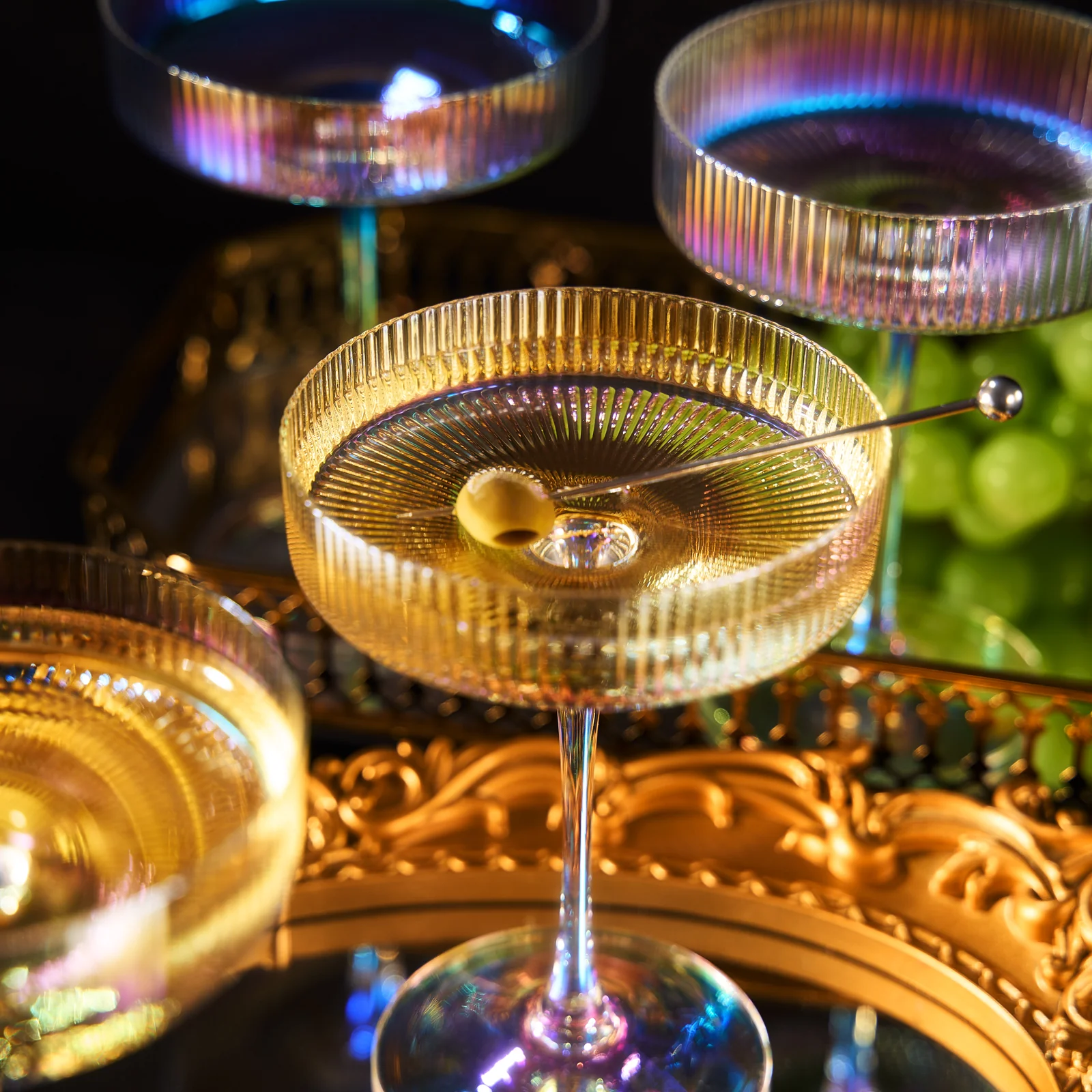 Ribbed Coupe Cocktail Glasses 8 oz | Set of 4 (Iridescent) - Keen Glass Solutions