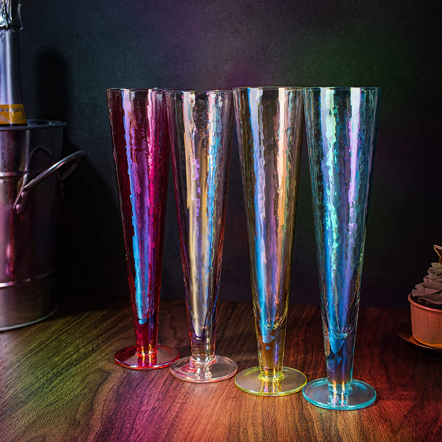 Champagne Flutes, Iridescent Crystal Glass - Set of 4 - 10 - Keen Glass Solutions