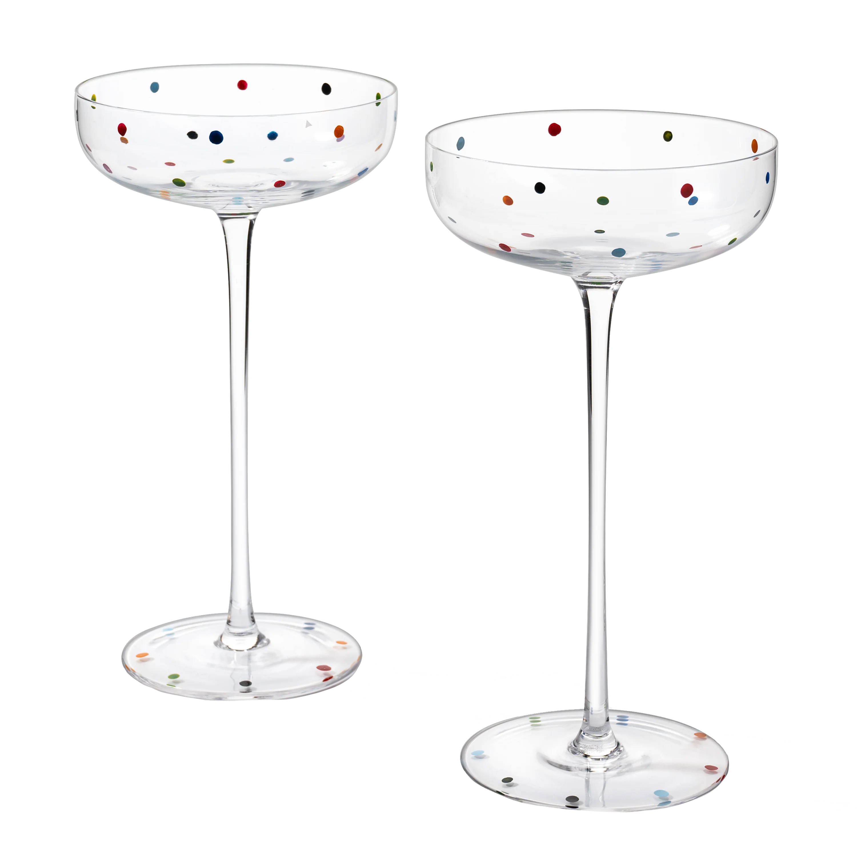 Polka Dot Champagne Coupe Glasses Set of 2 8.8 oz - Keen Glass Solutions