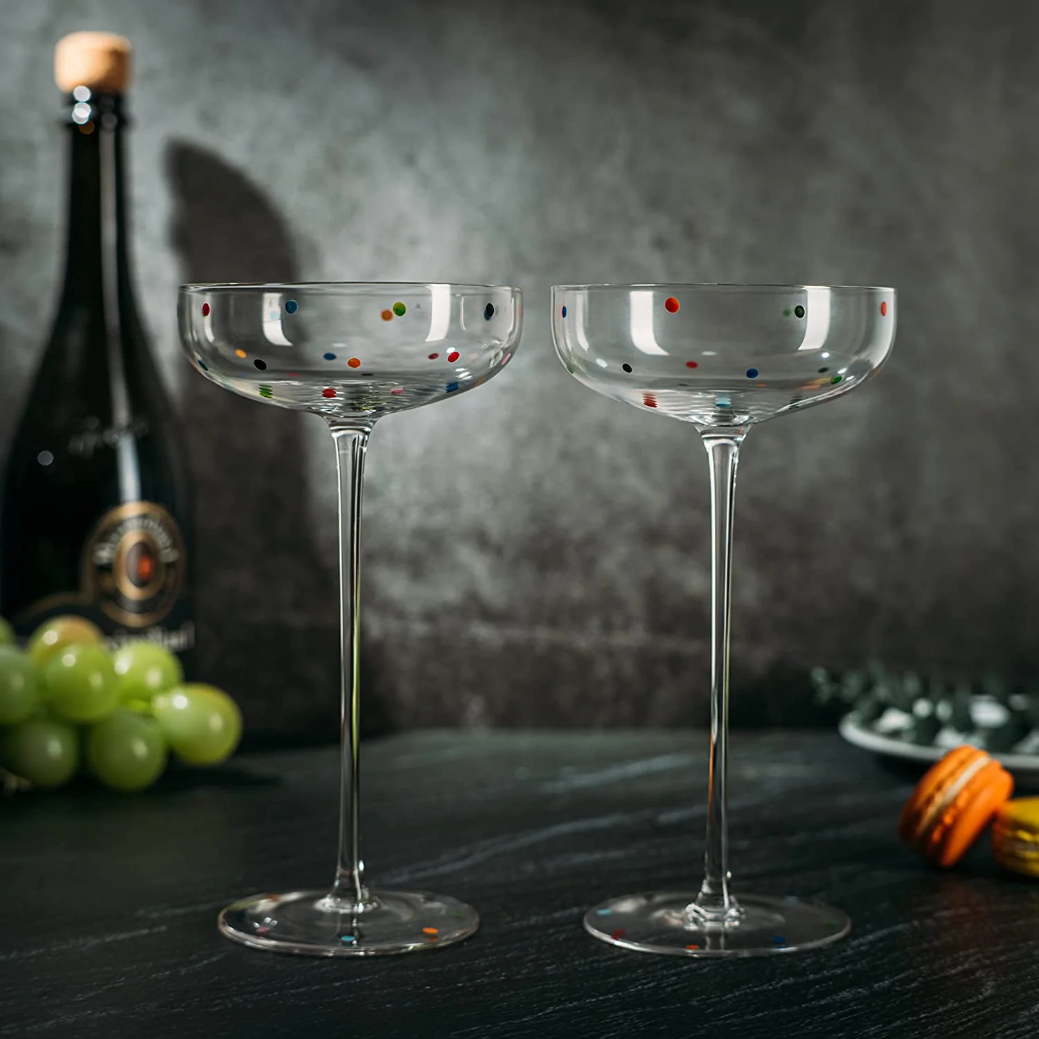 Polka Dot Champagne Coupe Glasses Set of 2 8.8 oz - Keen Glass Solutions