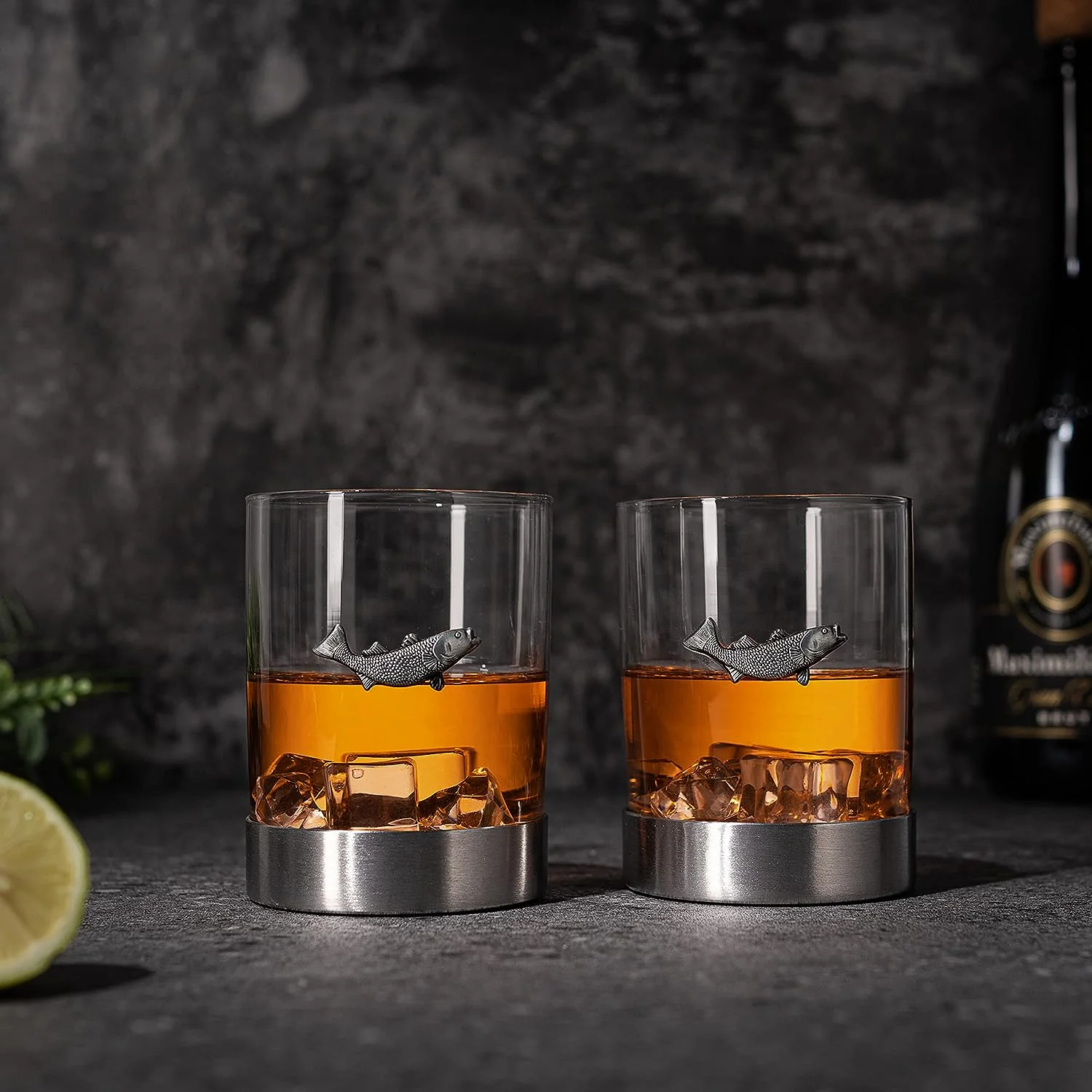 Fish Whiskey, Wine & Water Glasses Set of 2 - Keen Glass Solutions