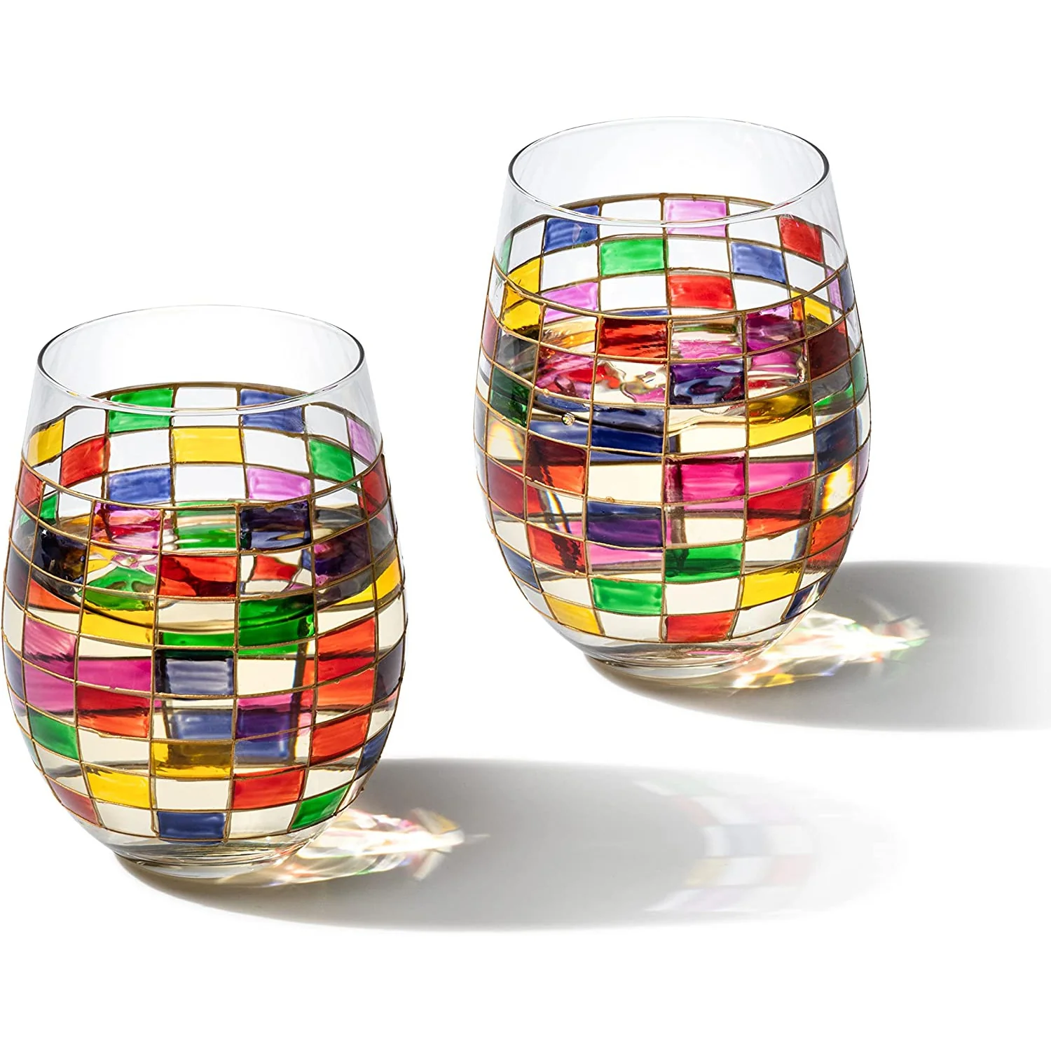 Renaissance Stained Wine Glasses Set of 2 (Stemless) - Keen Glass Solutions
