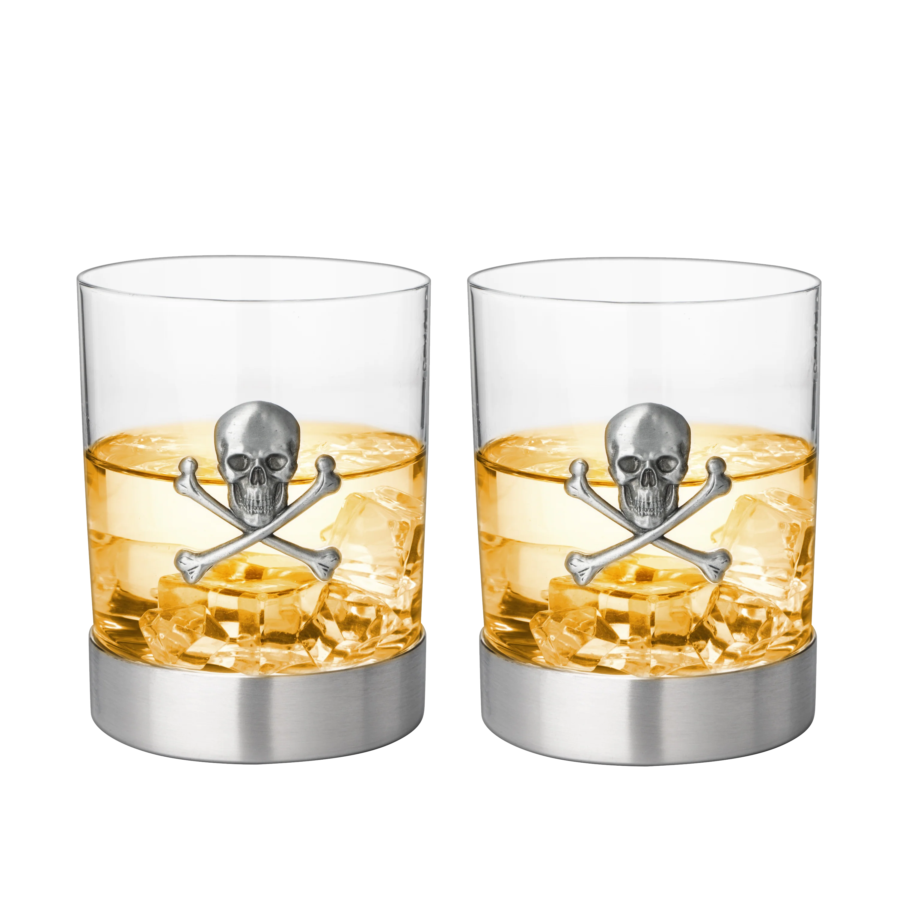 Skull & Skeleton Crossbones Pewter Whiskey - 11oz Set of 2 - Keen Glass Solutions