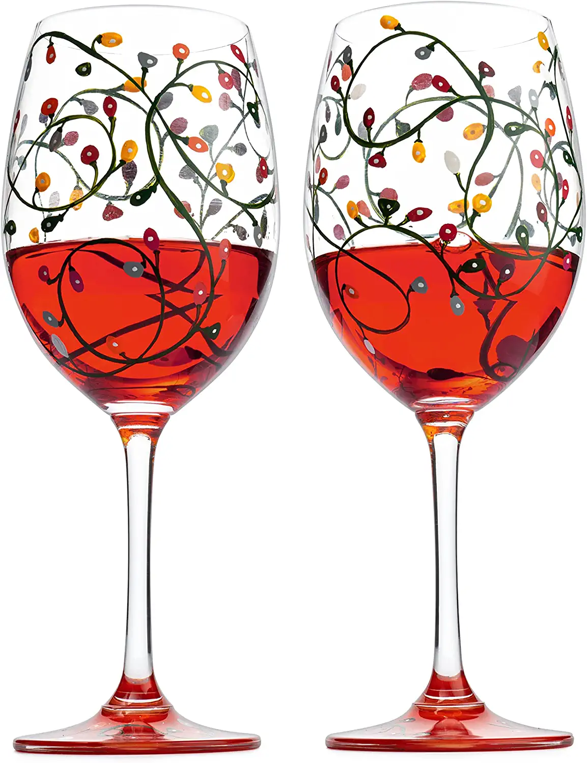 Stemmed Christmas Lights Wine Glasses Set of 2 - Keen Glass Solutions