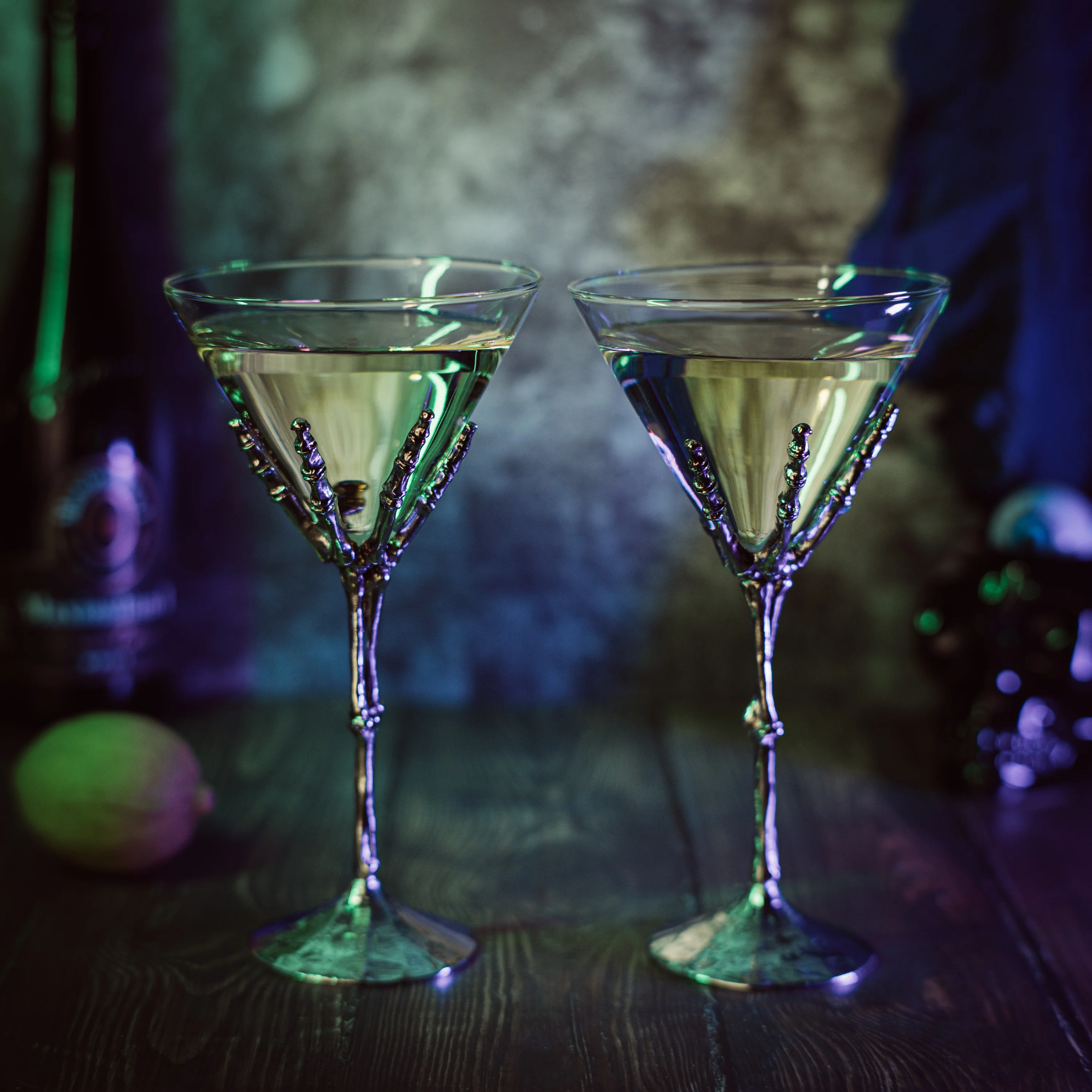 Stemmed Skeleton Martini Glasses Set of 2 - Keen Glass Solutions