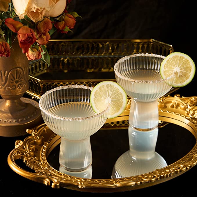 Ribbed Stemless Margarita Glasses with Gold Rim - Set of 4 (10 OZ) - Keen Glass Solutions