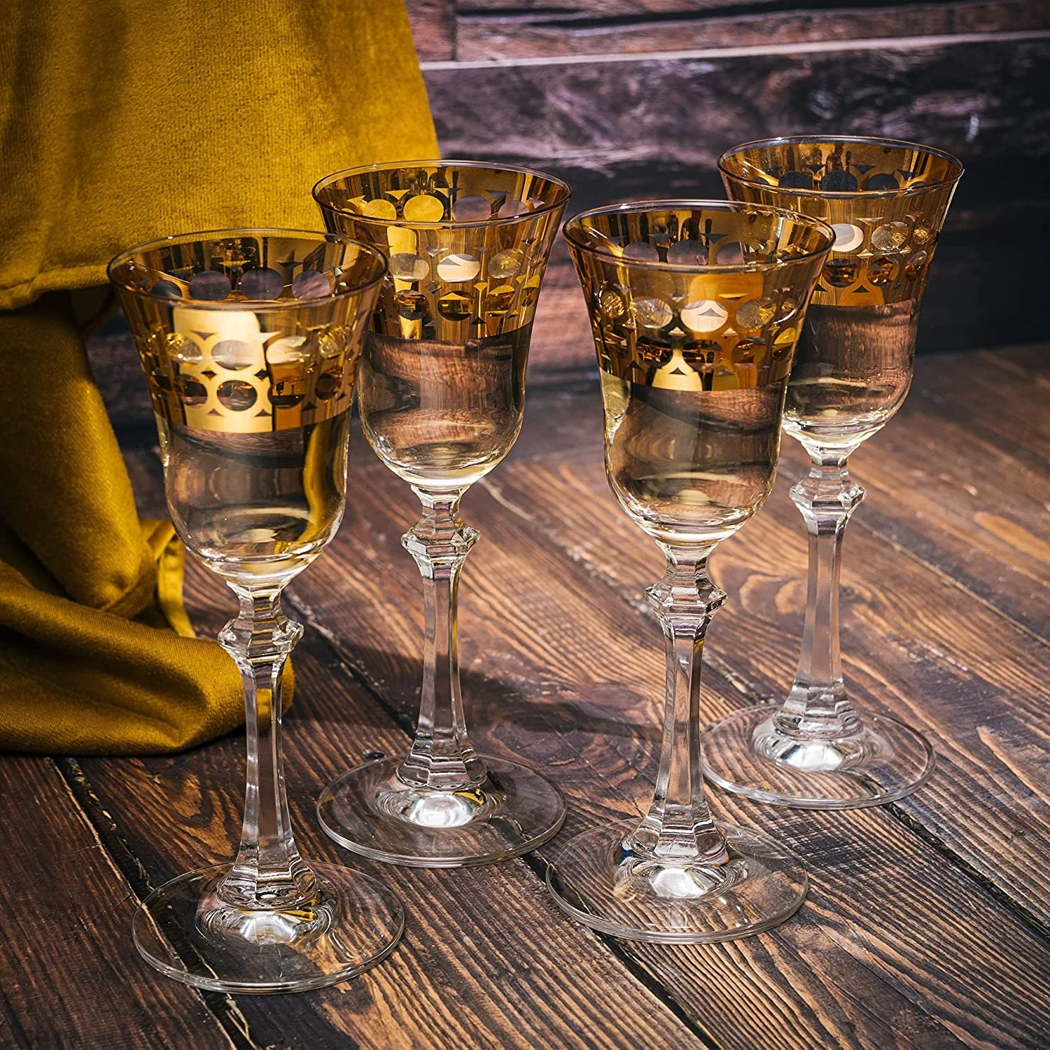 Crystal Gold Italian Design Red Wine Glasses Double-Row Gold -Set of 4 - Keen Glass Solutions