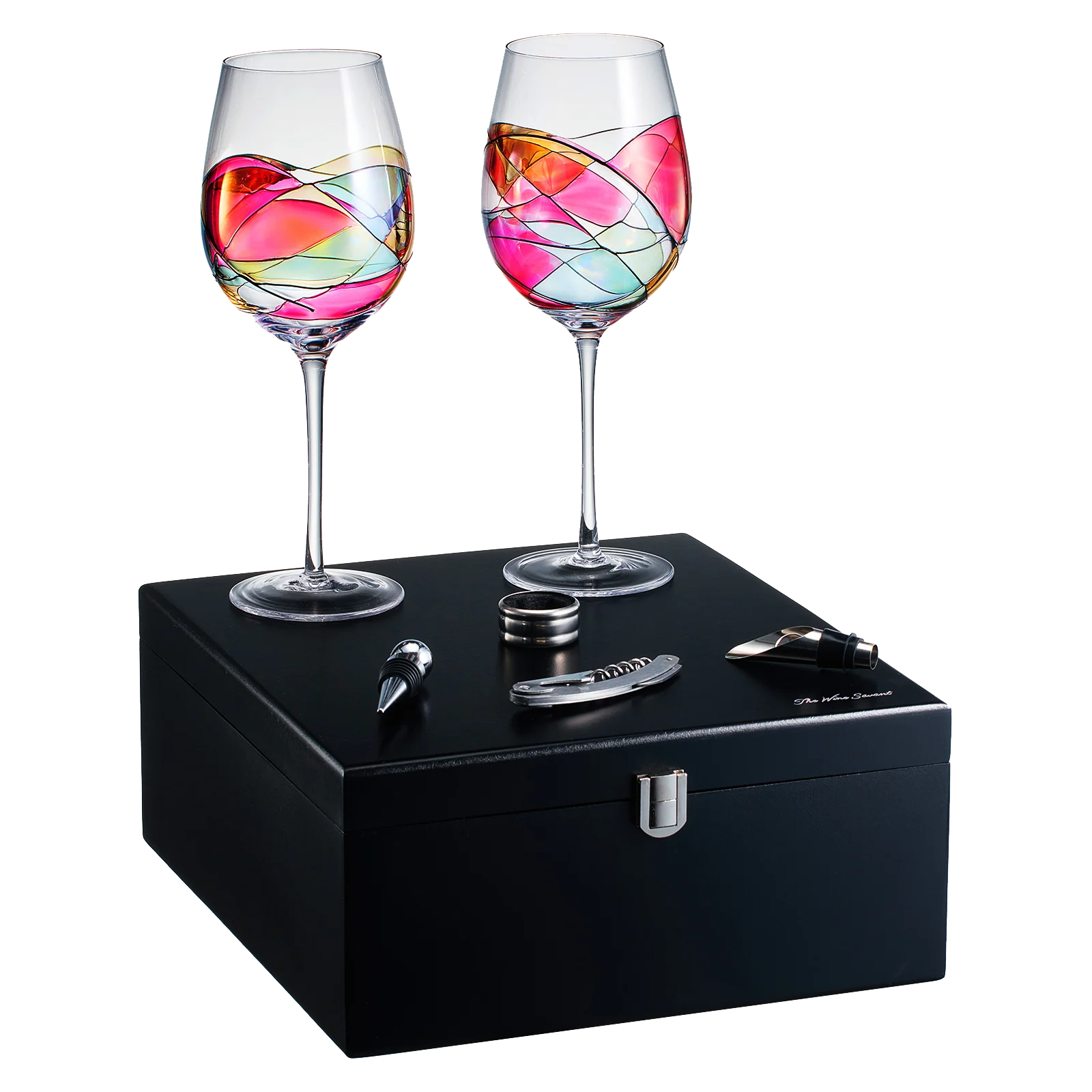 Painted STEMMED wine glass box set - 2 glasses - Keen Glass Solutions