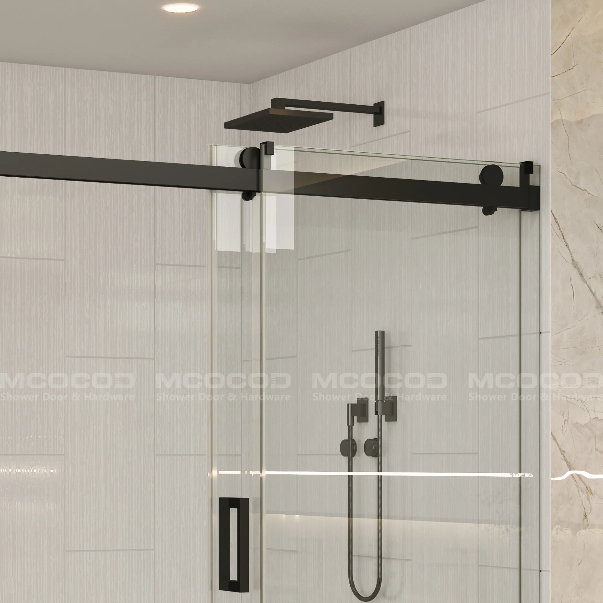 Customize for Large Openings Spaces Soft-Closing Single Sliding Frameless Shower Door - SS08-3 - Keen Glass Solutions