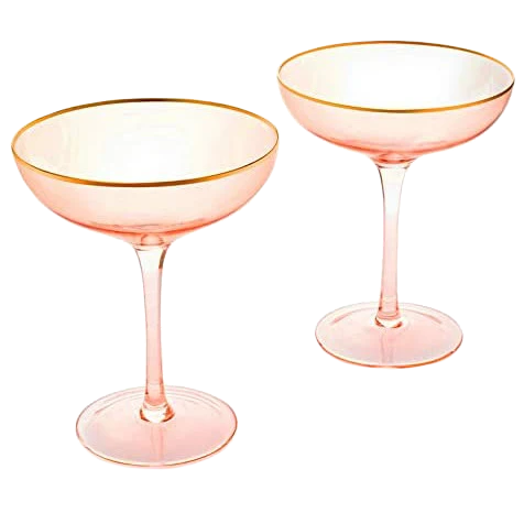 Colored Blush Pink & Gilded Rim Coupe Glass, Large 9oz - Keen Glass Solutions